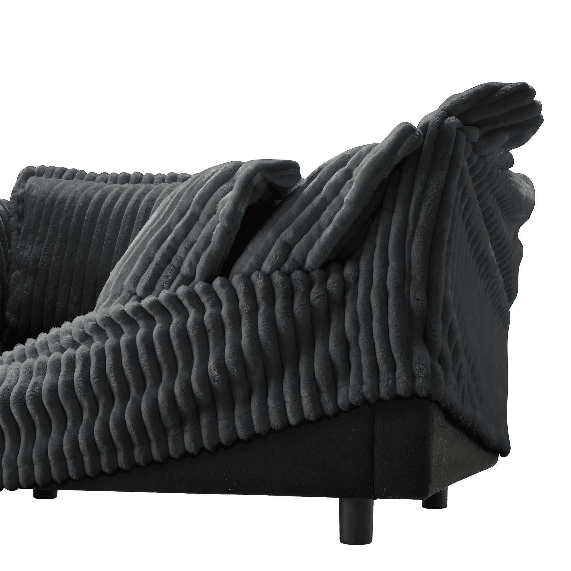 L-Shaped Slipcovered Sectional Sofa Couch, Comfy Deep Seat Cloud Couch with Convertible Ottoman & 2 Big Pillows, Modern Oversized 3 Seater Slipcovered Sofa Set for Living Room Office,Gray Corduroy