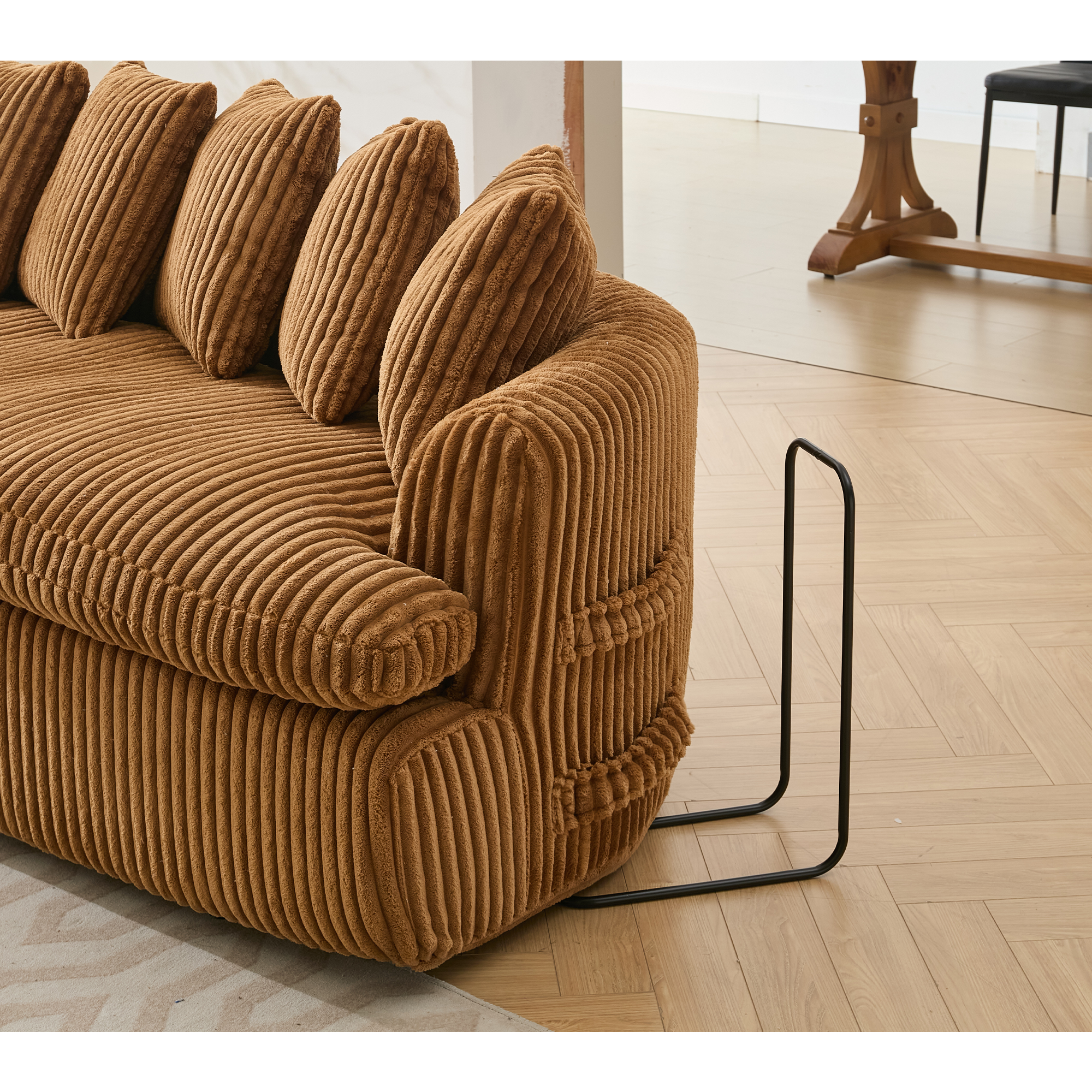 127''  Large Sectional Sofa ,Elegant Curved Design ,High-Resilience Foam ,Ten Back Cushions,L-Shape Left Sofa,No Assembly  Required , (Brown-Soft Corduroy Fabric)