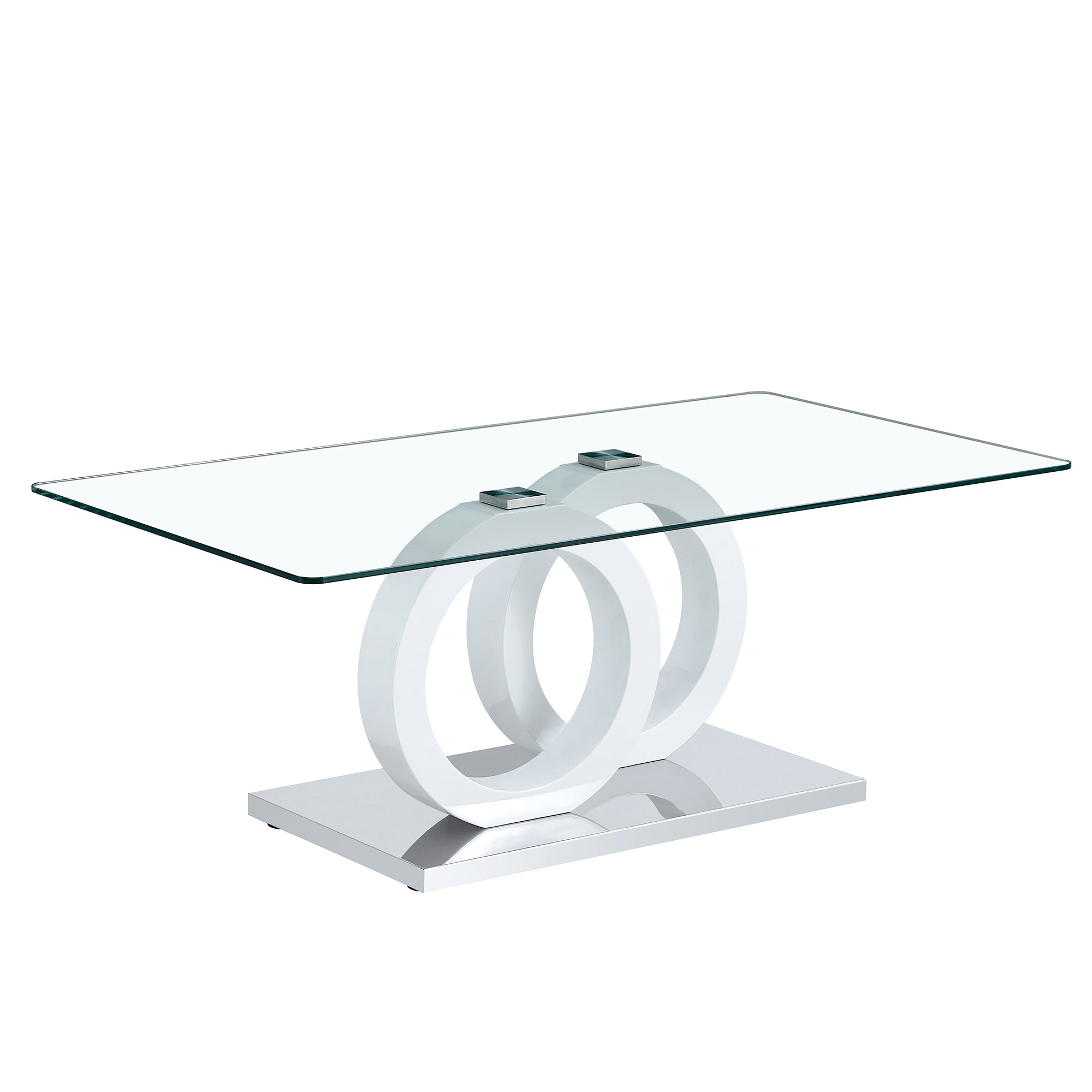 Rectangular modern and fashionable coffee table with tempered glass tabletop and white legs. Suitable for living room.47.2"*25.4"*17.9"