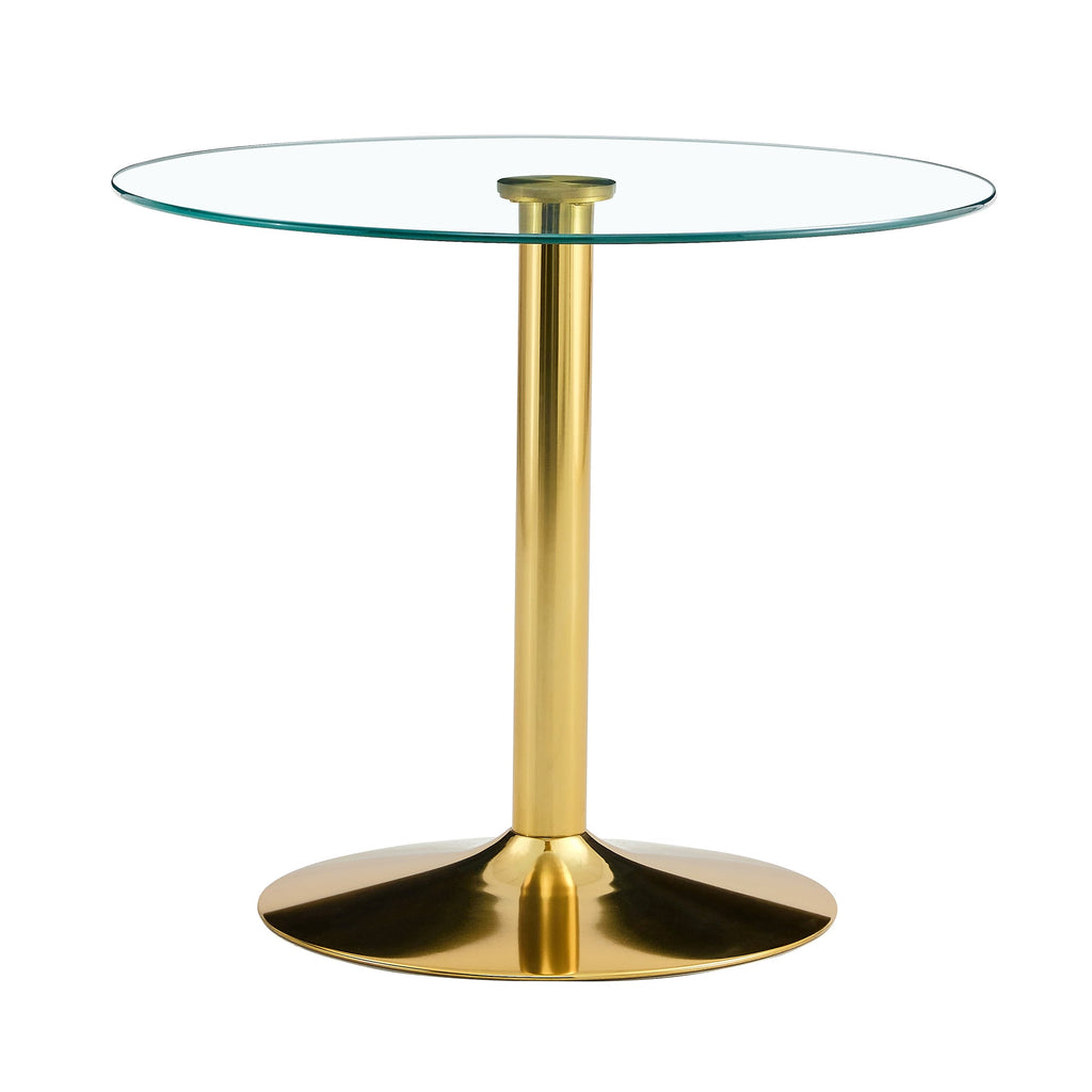 Modern Minimalist Round Dining Table with Glass Top and Gold Metal Legs, 35-Inch Diameter