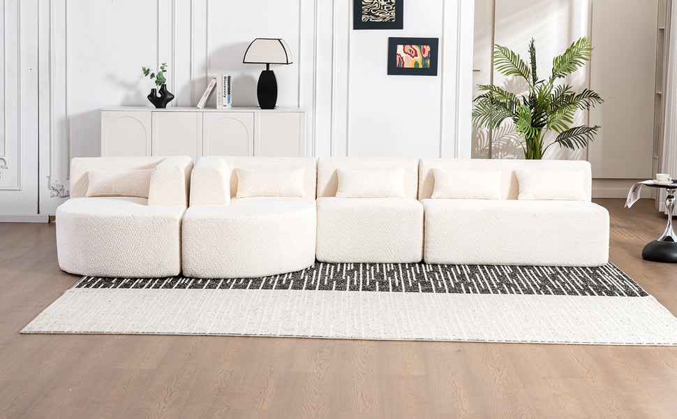 144' Upholstered Sofa Free-combined Sofa Couch with Two Chaise Lounge and Five Back Pillows for Living Room(Old SKU: N719S001600A), Beige
