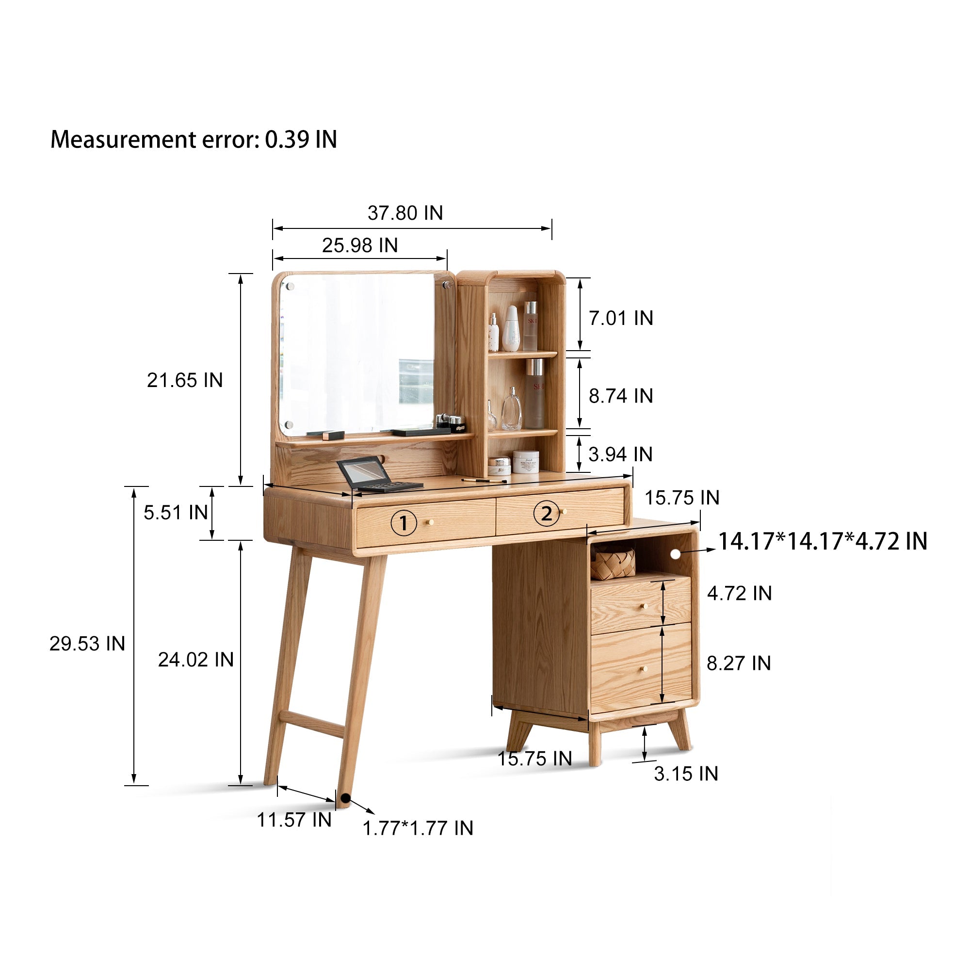 Dresser Table dresser 100% solid oak table table desk top table dresser compact dresser accessories storage width 90cm storage drawer natural wood natural