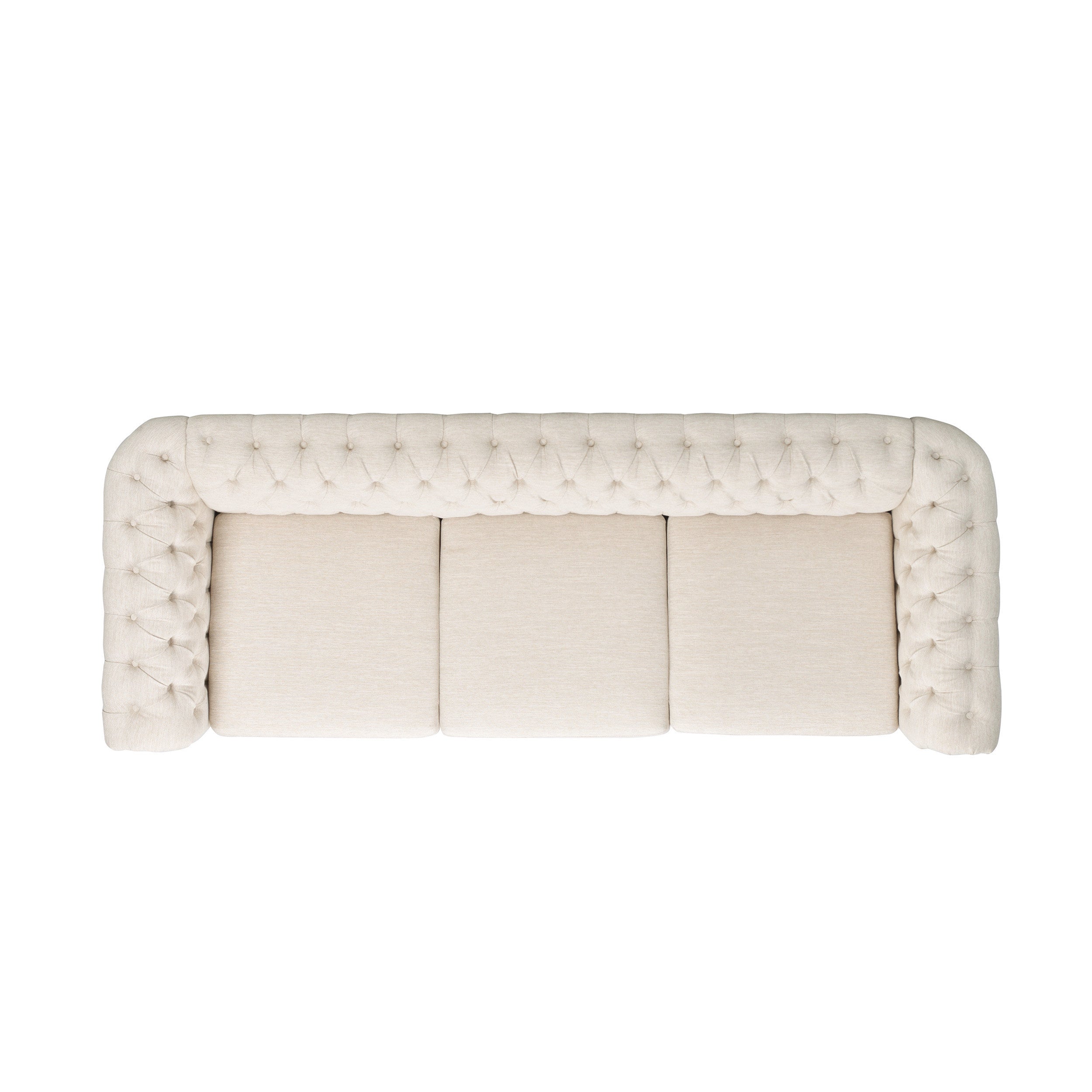 Chesterfield Style 3-Seater Sofa with Deep Button Tufting in Beige Fabric