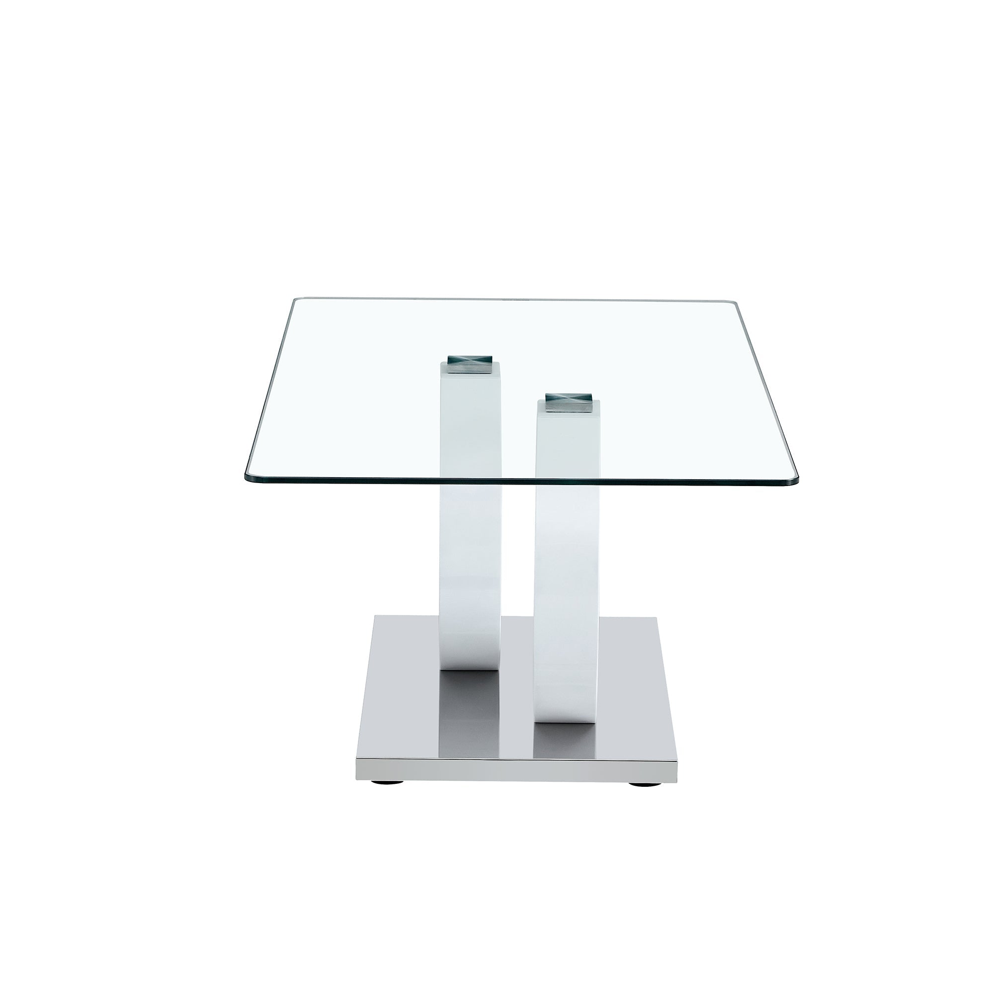 Rectangular modern and fashionable coffee table with tempered glass tabletop and white legs. Suitable for living room.47.2"*25.4"*17.9"