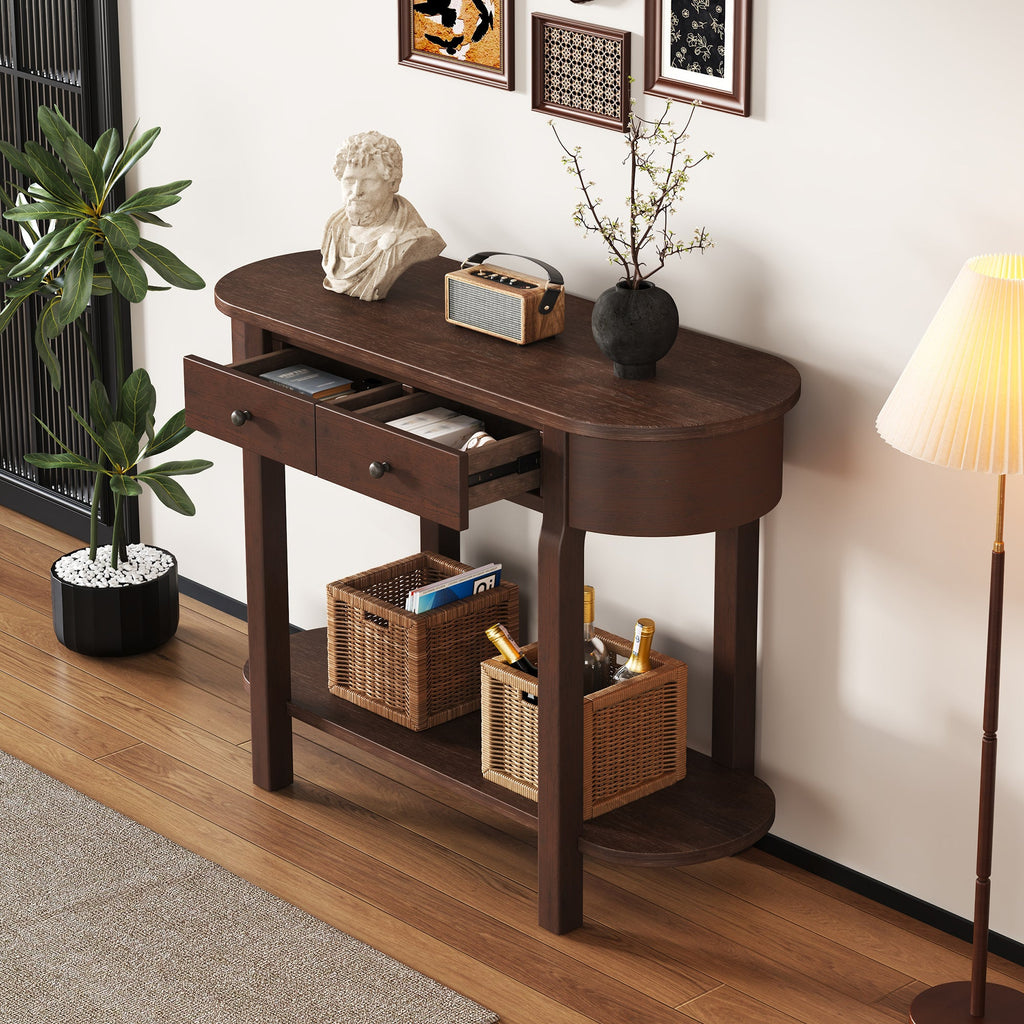 TREXM Elegant Retro Console Table with Curved Design and Smooth Glaze for Entryways, Living Rooms and hallways (Espresso)