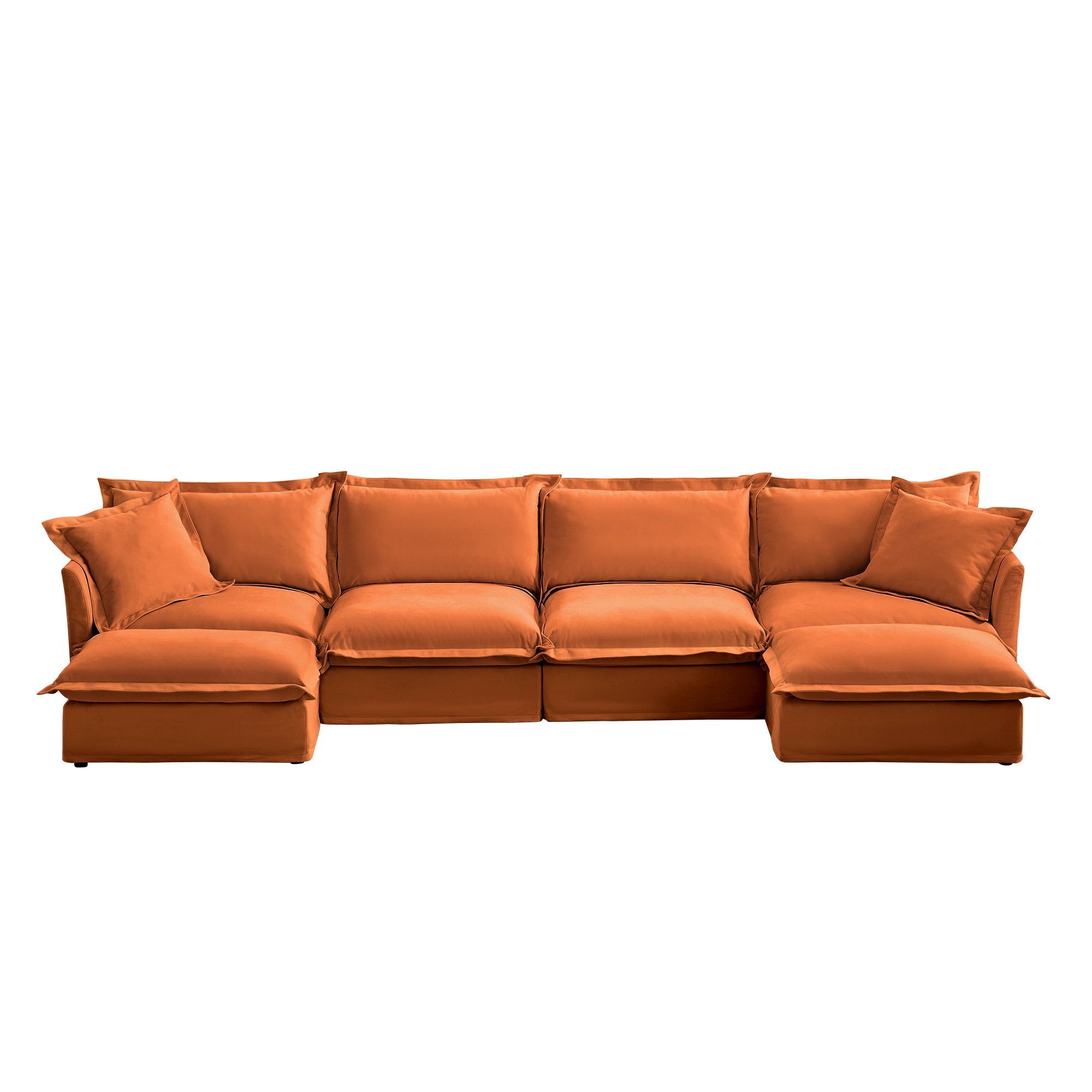 Slipcovered U Shape Sectional Wide and Deep Seat Sofa Couch, 4 Seater Sofa with French Edges Design Multiple Big Pillows, Soft Deep Seat Comfy Cloud Couch for Living Room, Apartment, Chenille Fabric