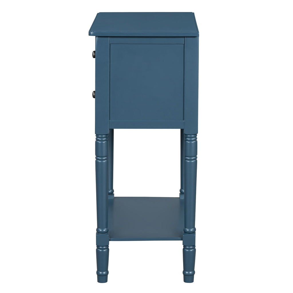 TREXM Narrow Console Table, Slim Sofa Table with Three Storage Drawers and Bottom Shelf (Navy)