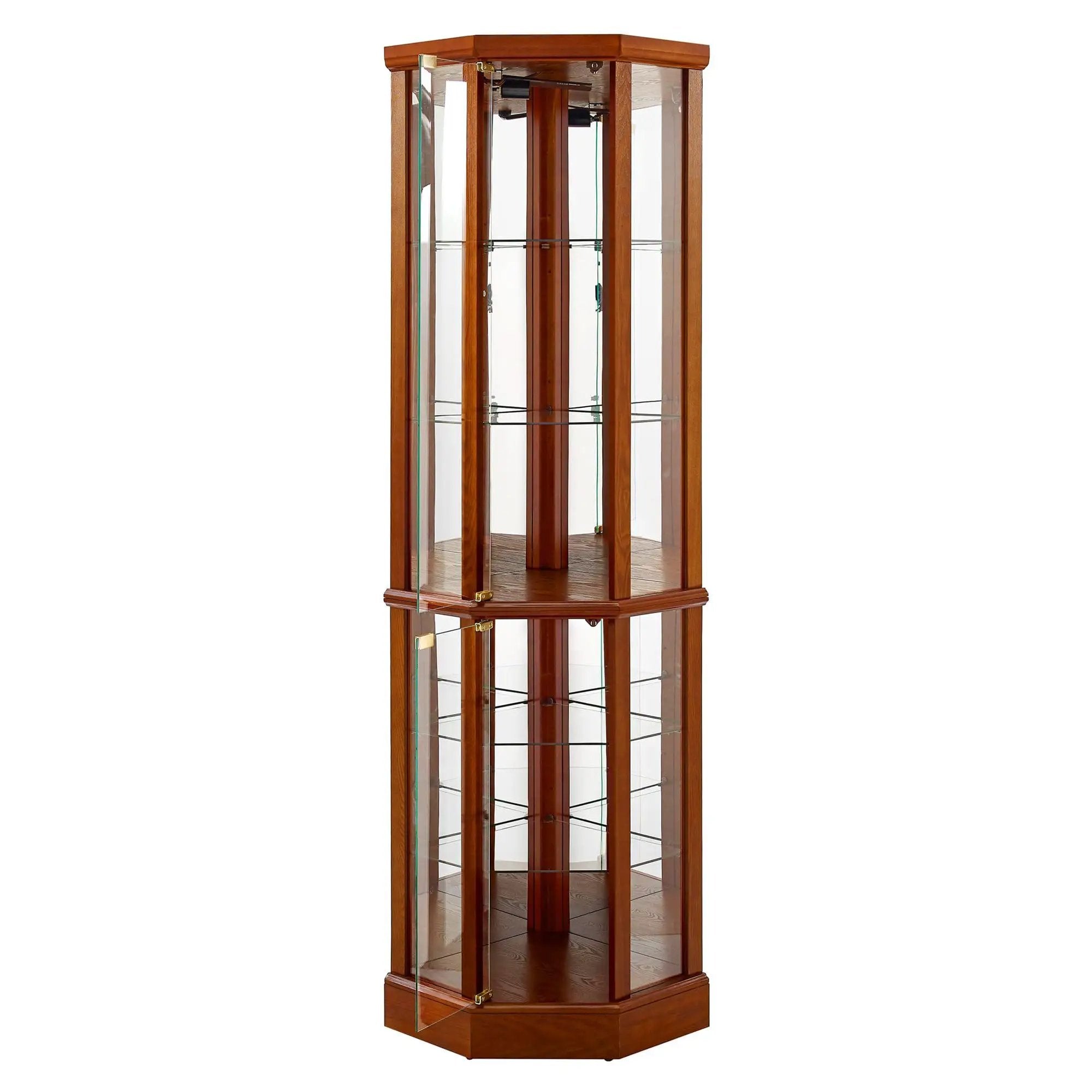 6 Shelf Lighted Corner Curio Cabinet With Adjustable Tempered Glass Shelves And Mirror Back (E26 Light Bulb Not Included)