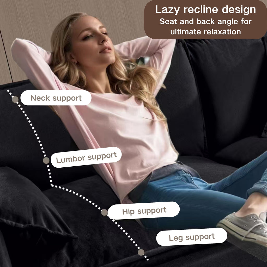 Oversized Chenille Loveseat Sofa, Oversized 2-Seater Small Cloud Couch, Modern Comfy Deep Seat Love Seat for Living Room Bedroom Office Apartment,DIY Combination,Black