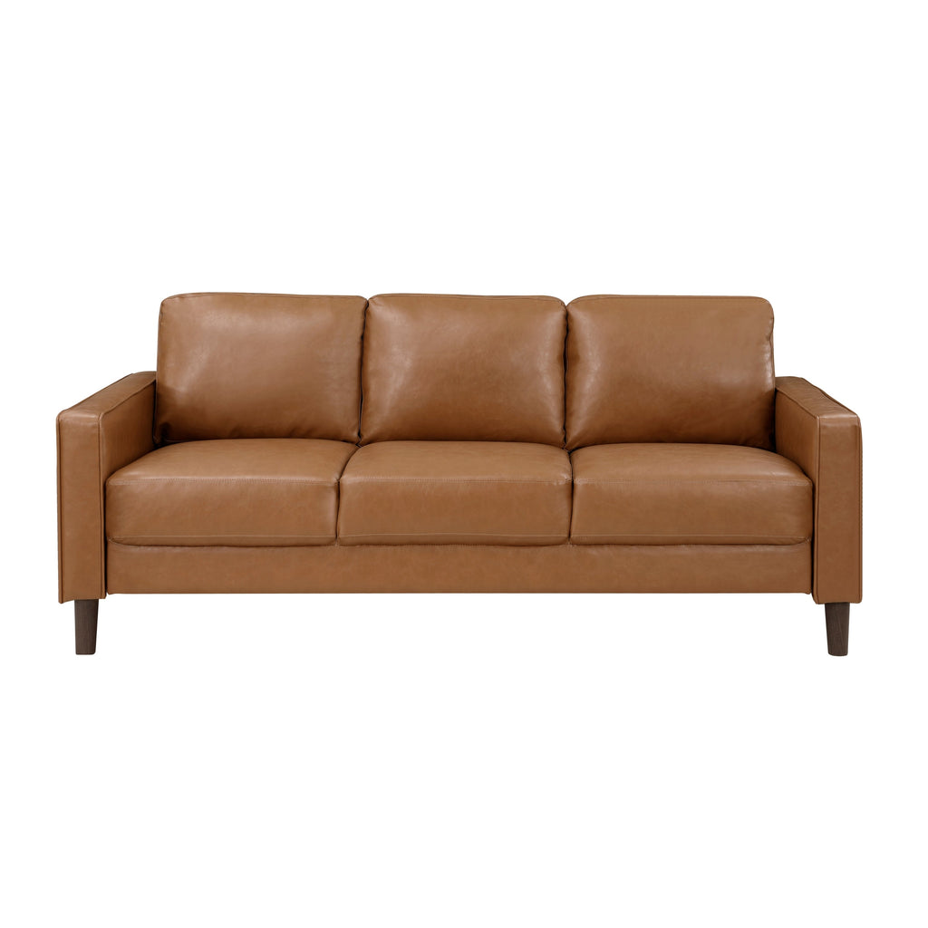 Modern Living Room Furniture 2pc Set Sofa Loveseat Brown Faux Leather Upholstered Cushion Back Seat Solid Wood
