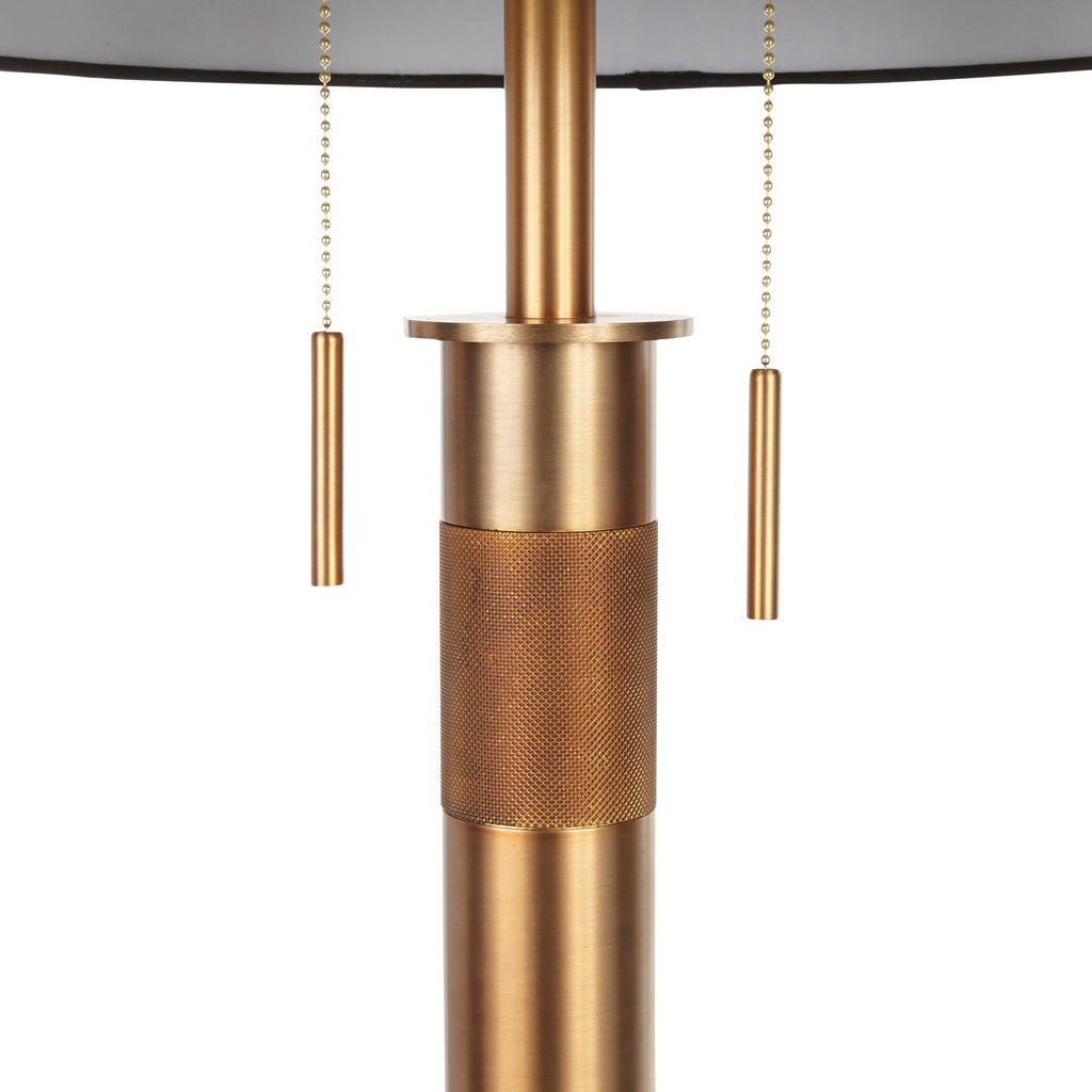 Trophy Industrial Table Lamp in Antique Brass with Black Linen Shade by LumiSource