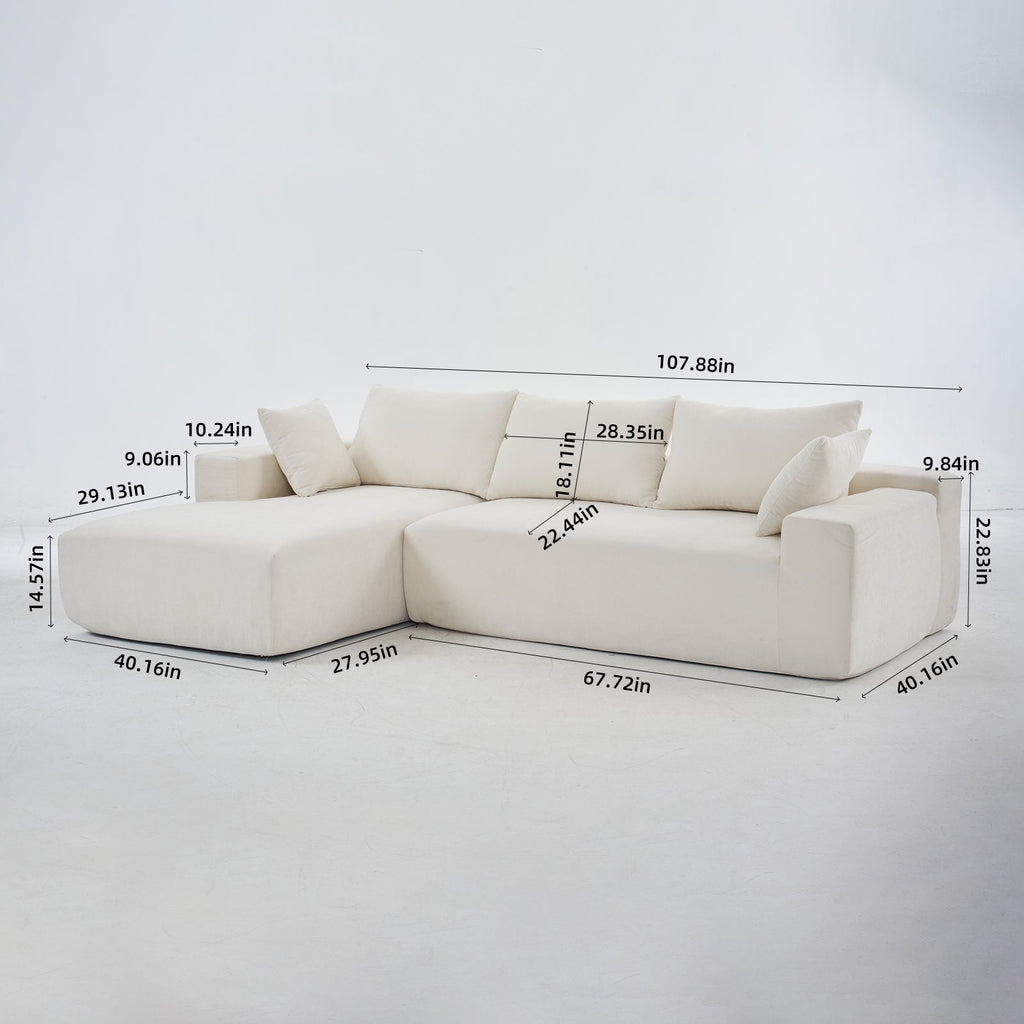 108*68 inch extra-deep modular sofa, cloud sofa, 4-person sofa, sitting and sleeping, living room Chenille modular sofa, no need to assemble, white