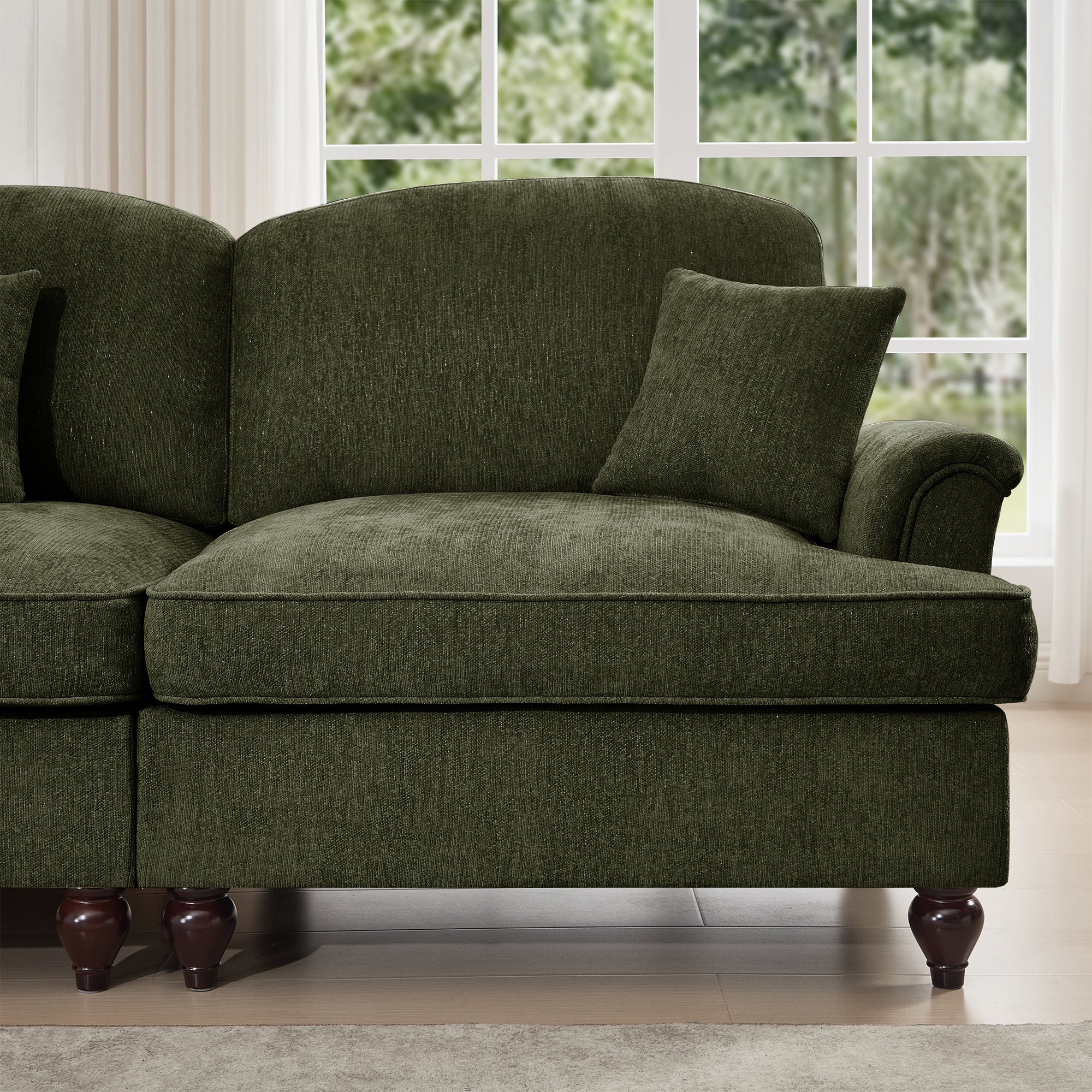 Classic 2 Piece Modular Couch Living Room Sofa Set with Flared Arms and Removable Ruffles Pleats Skirts and Spindle Legs, 2 Seater Sofa + 2-Seat Loveseat Sofa Sets for Living Room,Green