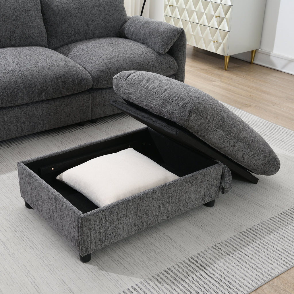 96.5'' Chenille Sectional Sofa with Storage Ottoman and Pockets,Adjustable Phone Holder,Wide Seat,4 Seat L Shaped Couch Set,Comfy Sofa with USB Charger for Living Room,Apartment,3 Colors