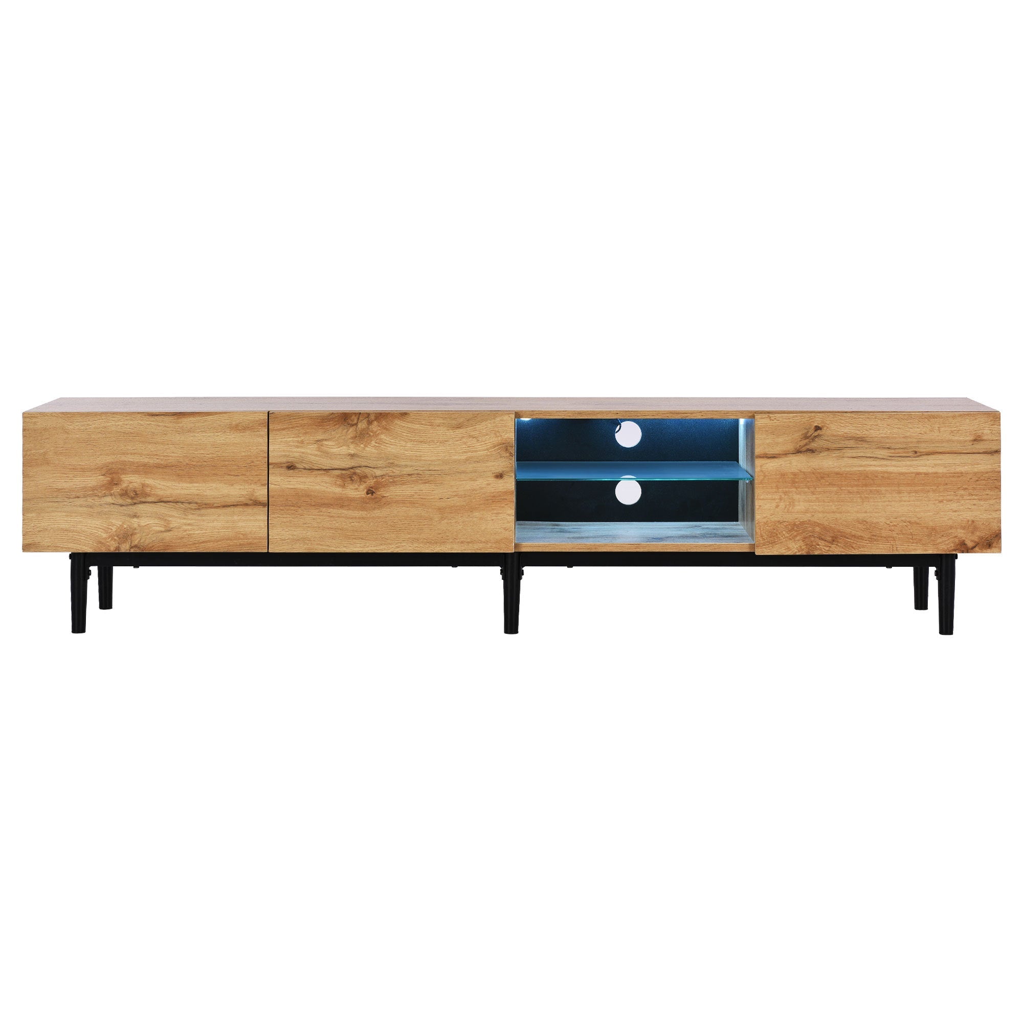 Modern TV Stand with 4 Cabinets& Open Shelves, Color-matching Media Console Table for TVs up to 80'' with LED Light, Entertainment Center with Drop Down Door for Living Room, Bedroom, Home Theatre
