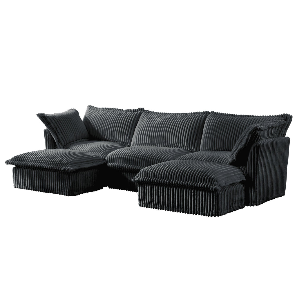 Slipcovered U Shape Sectional Deep Seat Sofa Couch, 3 Seater Sofa with French Edges Design Multiple Big Pillows, Modular Deep Seat Sectional Sofa Comfy Cloud Couch for Living Room, Apartment,Gray