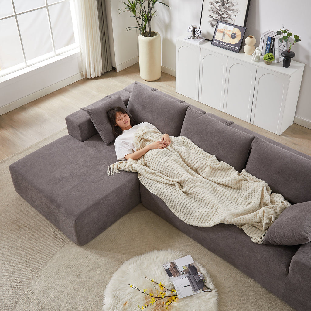 Modern Chenille Upholstered Sectional Sofa Couch Set,Modular 108' L Shaped Sectional Living Room Sofa Set With 6 Pillows,Free Combination Sofa Couch for Living Room,Bedroom(Left Chaise)