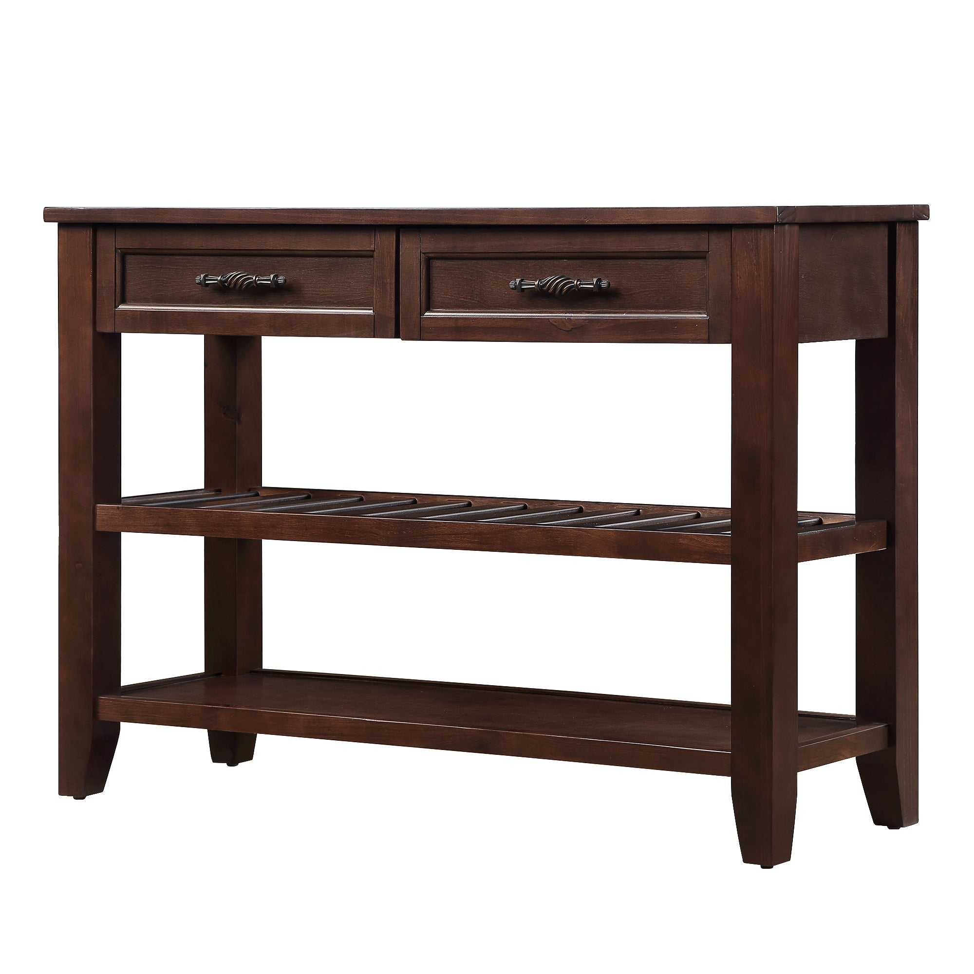 Console Sofa Table with 2 Storage Drawers and 2 Tiers Shelves, Mid-Century Style 42'' Solid Wood Buffet Sideboard for Living Room Furniture Kitchen Dining Room Entryway Hallway, Espresso