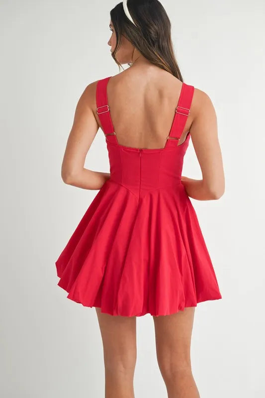 MABLE Poplin Square Neckline Bubble Mini Dress