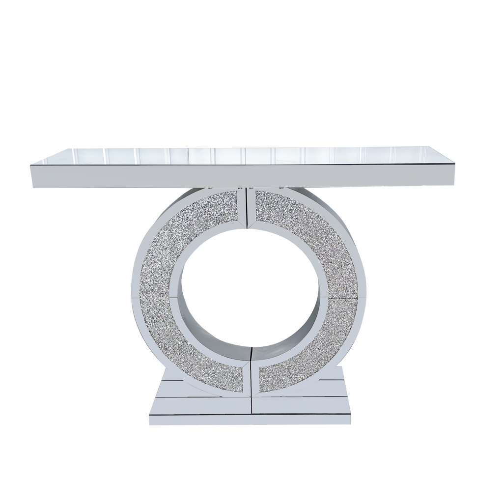O Shaped Mirror Console Table with Crystal Hallway Entry Home Décor, Handicrafts Mirror Table for Living Room,Mirror Glass Table for Room