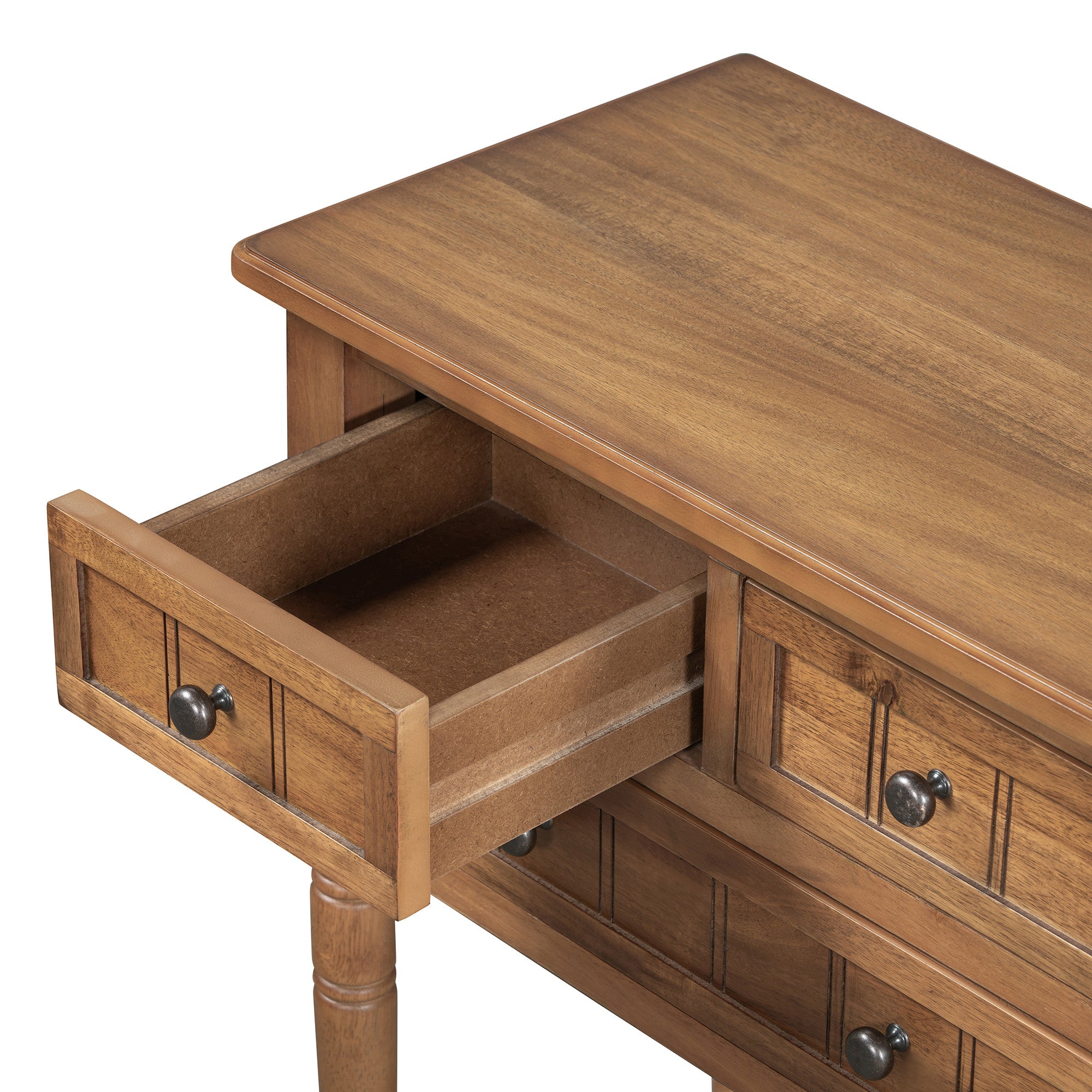 TREXM Narrow Console Table, Slim Sofa Table with Three Storage Drawers and Bottom Shelf (Natural)