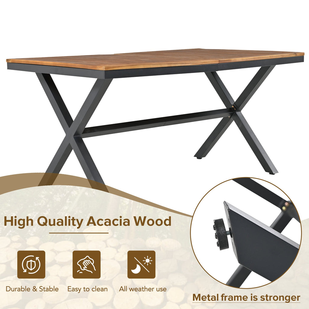 GO 7 Pieces Patio Dining Set, All-Weather Outdoor Furniture Set with Dining Table and Chairs, Acacia Wood Tabletop, Metal Frame, for for Garden, Backyard, Balcony, Grey