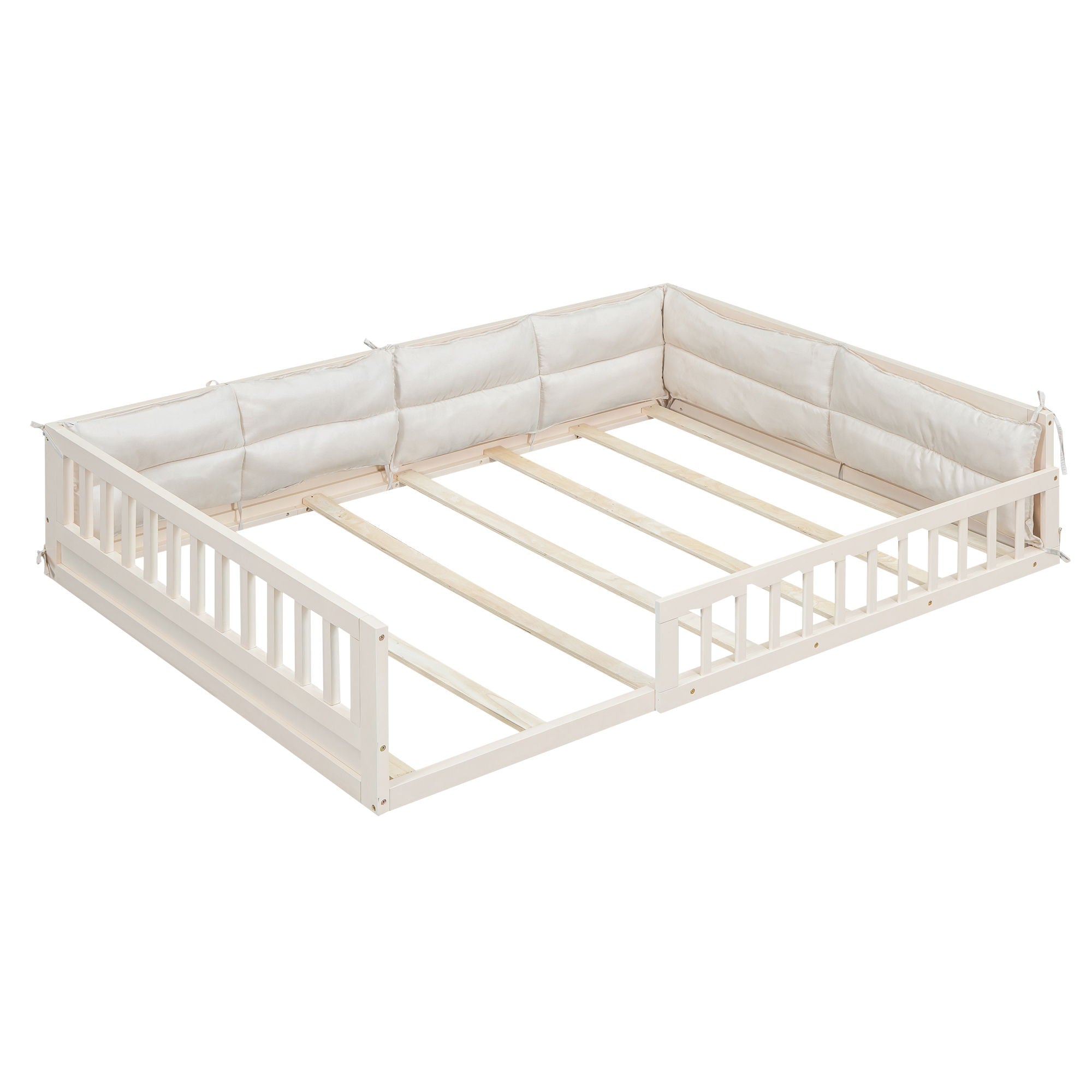 Upholstered Platform Bed With Guardrail And Pillow