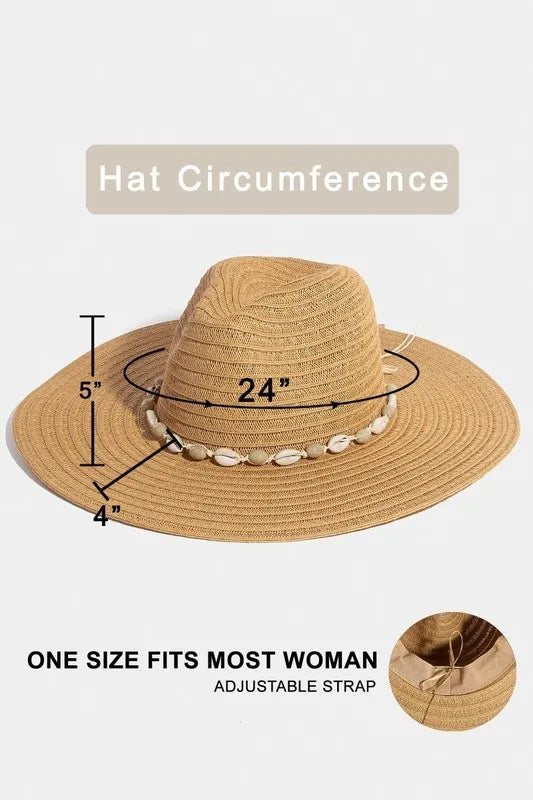 Fame Shell Beaded Wide Brim Straw Hat