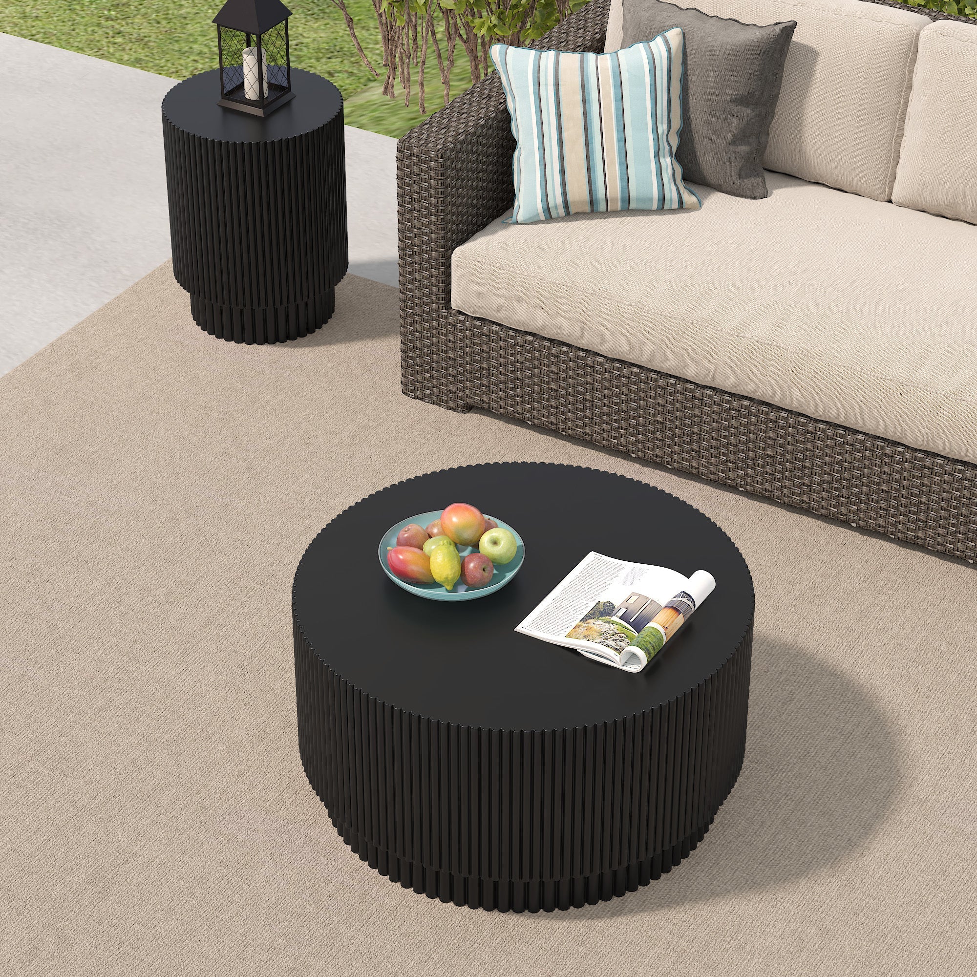 15.72-inch H-barrel coffee table, Nordic style, simple design, suitable for indoor and outdoor use, magnesium oxide material, suitable for living room, bedroom or garden sofa