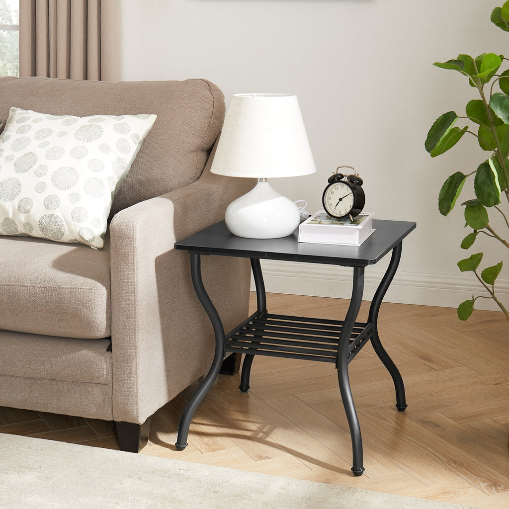 Modern Style 3-Piece Coffee Table Set Rectangle Coffee Table with 2 Square End Side Table Retro Design Coffee Table with Sturdy Base for Living Room Decor (Black)