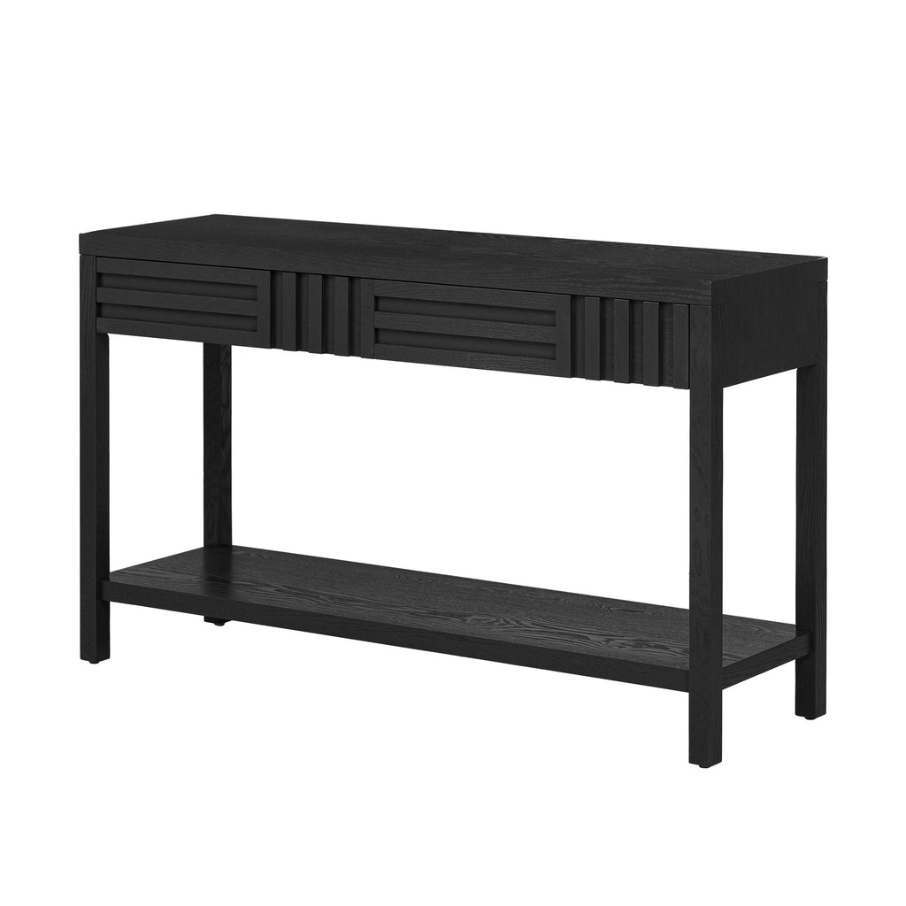 U_STYLE Modern Ash Veneer Console Table, Classic Striped Design, with 2 Drawers & Open Shelf, Perfect for Living Room, Hallway, Entryway, Study Room