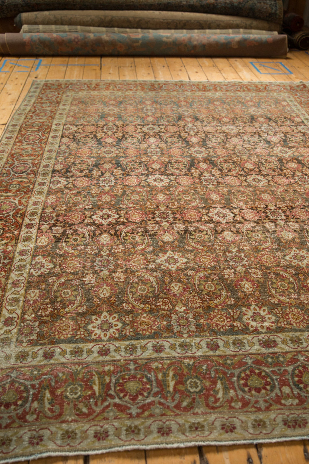 7x9.5 Vintage Distressed Tabriz Carpet