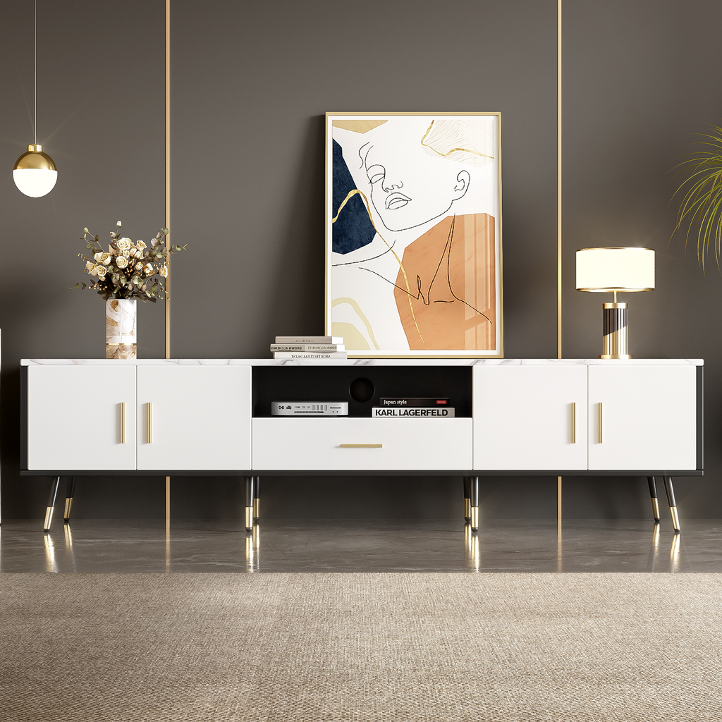 71'' Modern TV Stand with 2 Cabinets&  Open Compartments, Entertainment Center for TVs up to 80'', Television Console for Living Room, Bedroom, Home Theatre