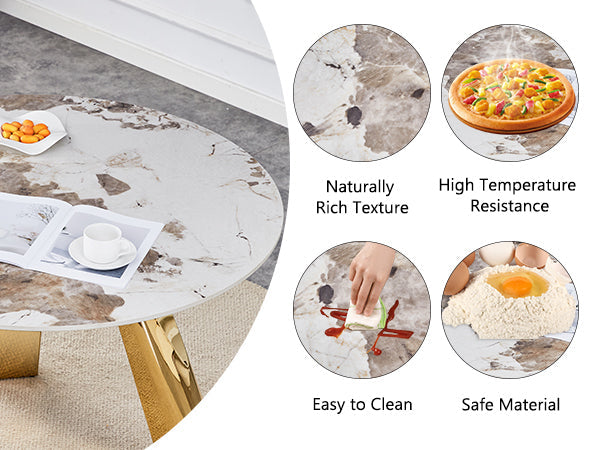 42' Luxury Sintered Stone Table: 0.45' Durable Top + 6' Steel Legs, 350lb Capacity, Stain/Heat-Resistant White/Gray Veined Surface - Modern Minimalist Design