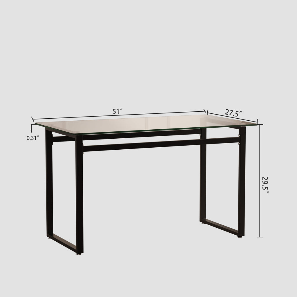 Modern Minimalist Rectangular Glass Dining Table for 4-6 with Tempered Glass Tabletop and Black Chrome Metal Legs
