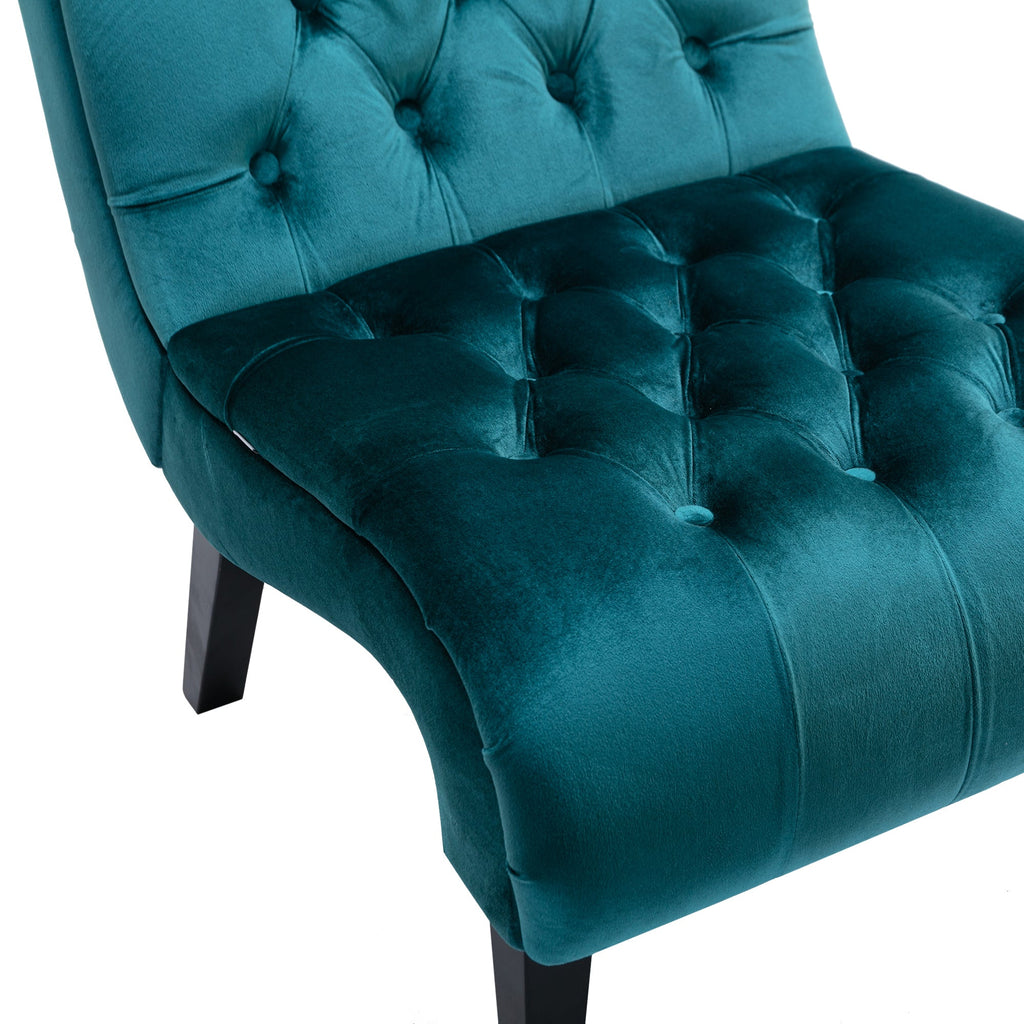 COOLMORE Modern Velvet Armless Accent Living Room Chair / Leisure Chair,Upholstered Fabric Button Comfortable Chair with Wooden Legs for Bedroom, Living Room, Office (Teal Velvet)
