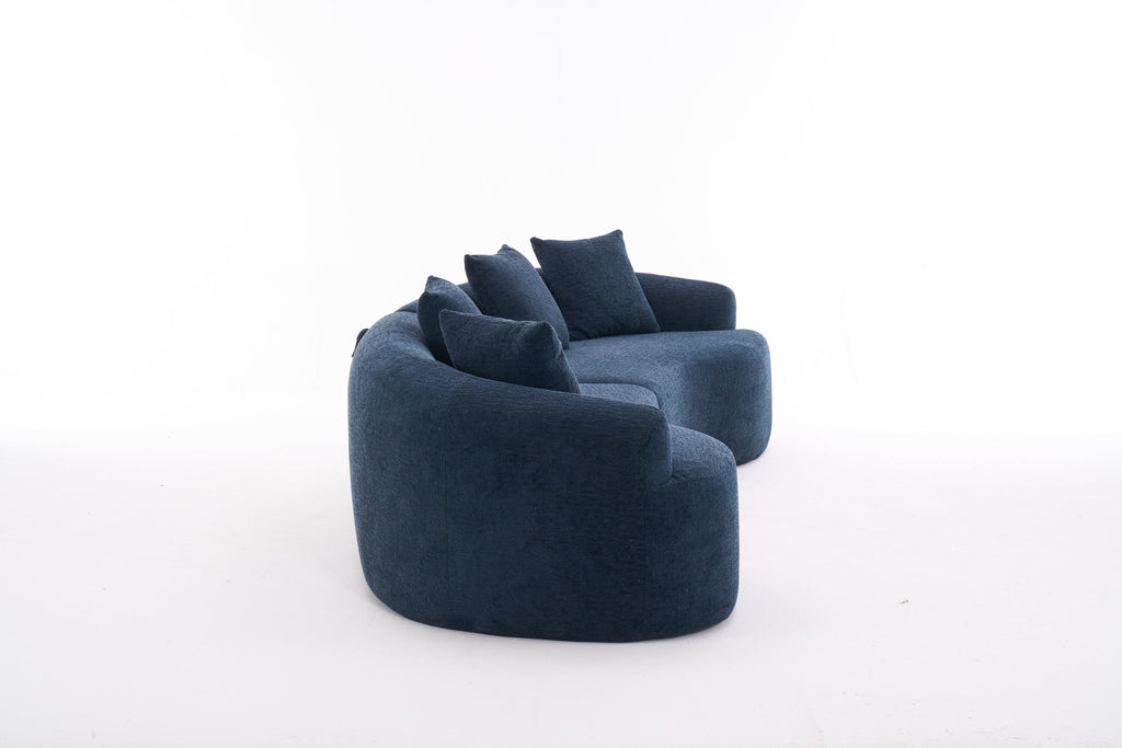 Compression Sponge Sofa Blue Curved Modular Sectional, 30D High-Density Chenille Sleeper Couch for Apartment, Living Room,110'L