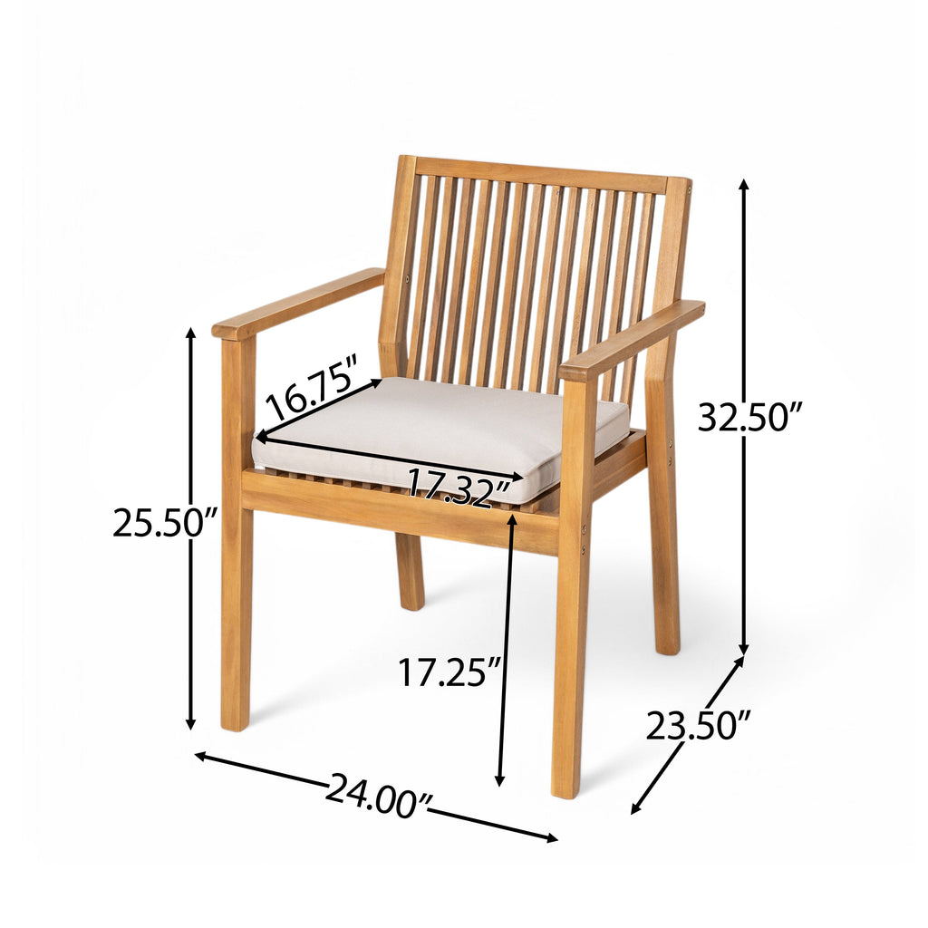 Durable 7 - Piece Patio Furniture Set Acacia Wood Table and 6 Heavy-Duty Cushioned Chairs, Natural