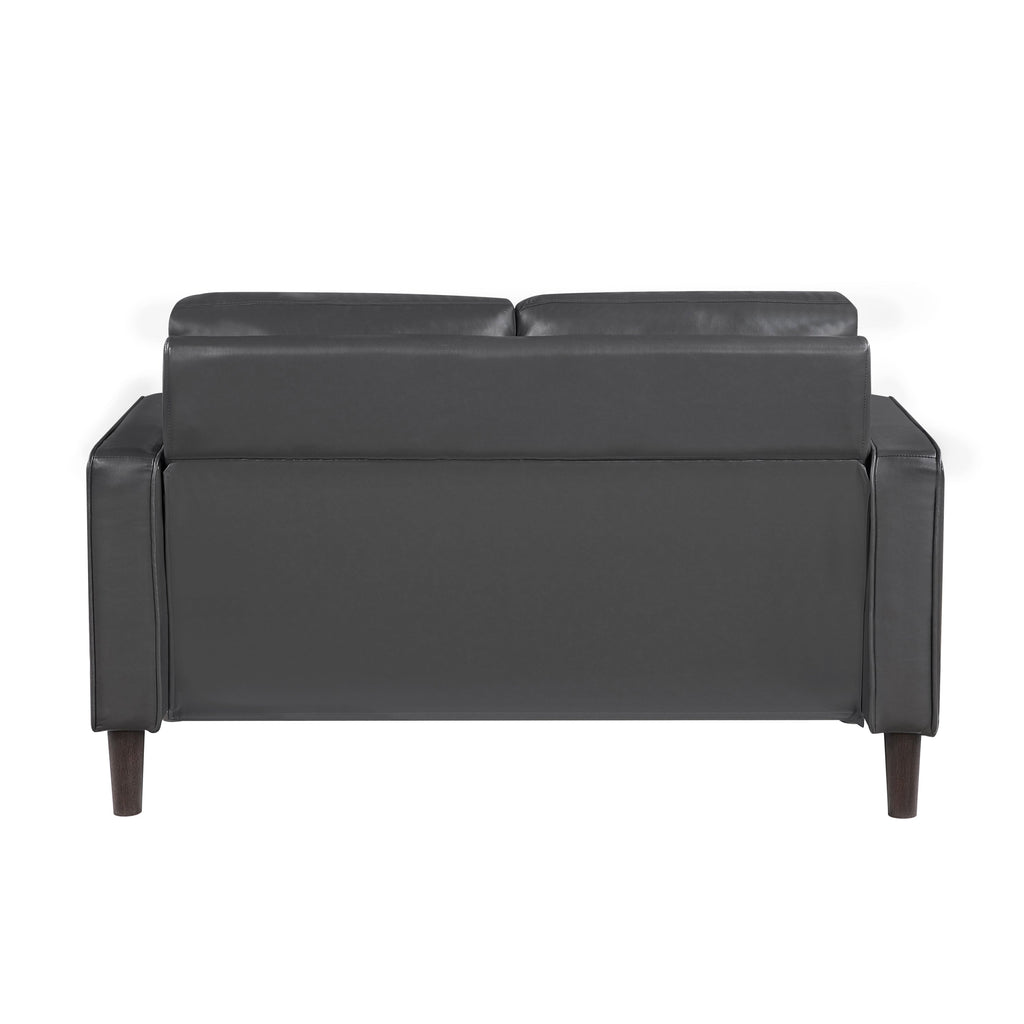 Modern Living Room Furniture 3pc Set Sofa Loveseat Chair Dark Gray Faux Leather Upholstered Cushion Back Seat Solid Wood