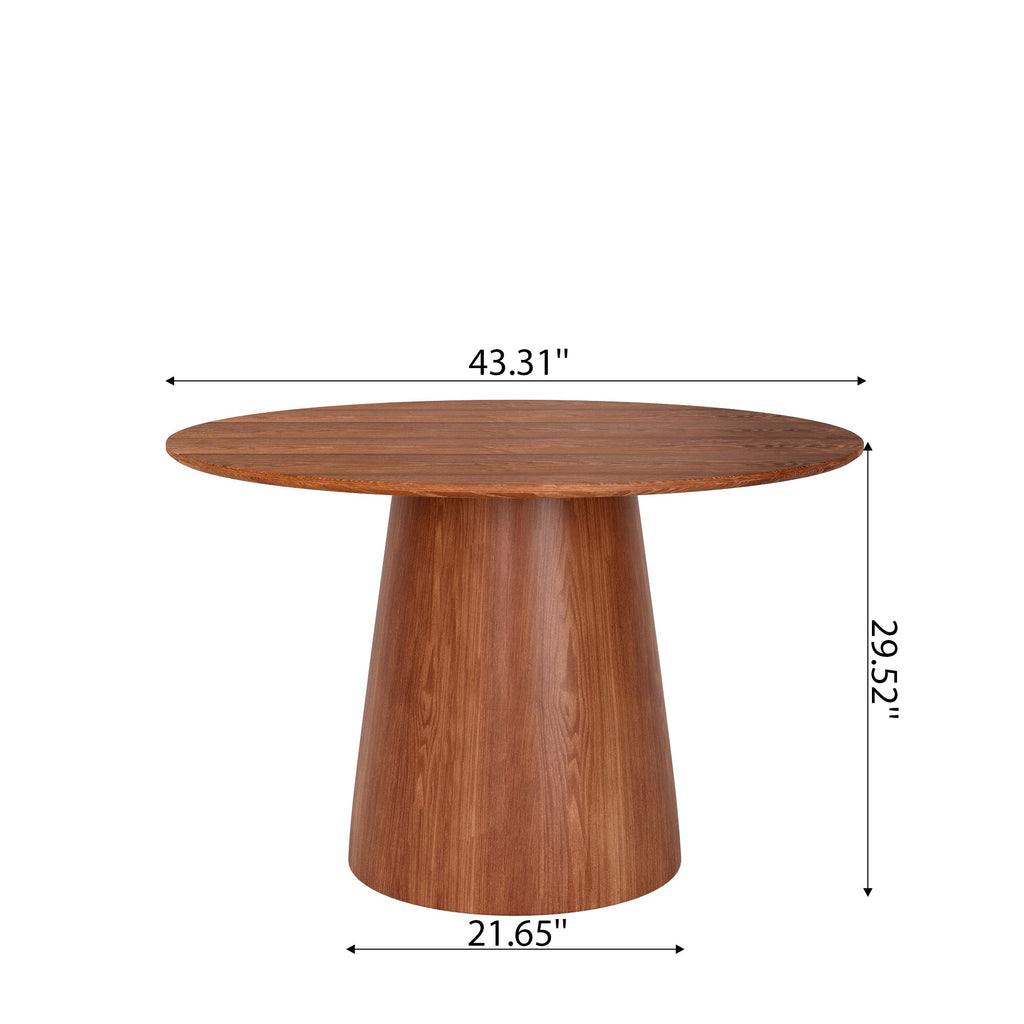 43' Round Walnut Color Solid Wood Small Dining Table with Solid Wood Tabletop For 2-4 People