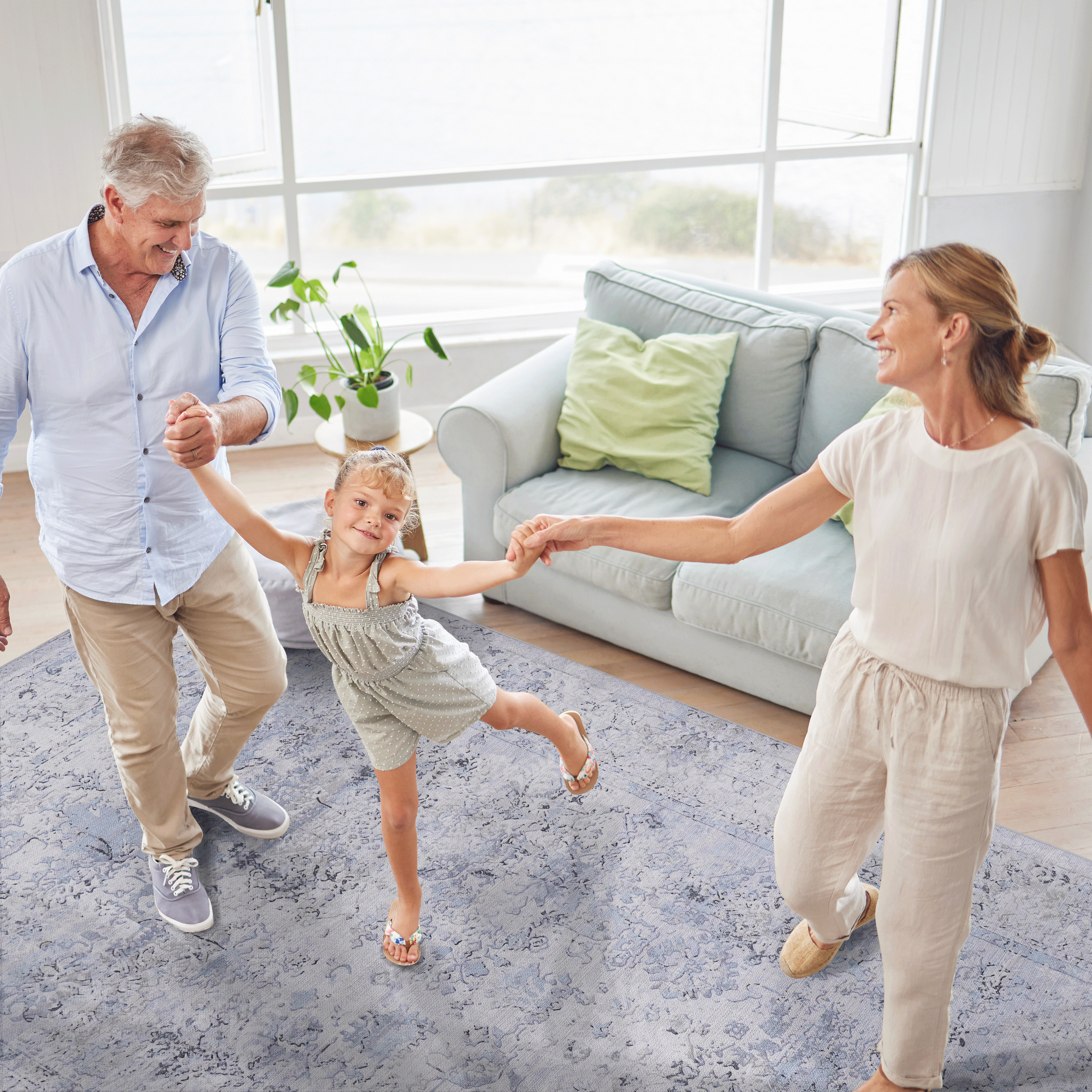 Area Rug 3x5, Washable Rug, Low-Pile, Non-Slip, Non-Shedding, Foldable, Kid & Pet Friendly - Area Rugs for living room, bedroom, kitchen, dining room rug - Perfect Gifts, (Blue+Cream, 3' x 5')