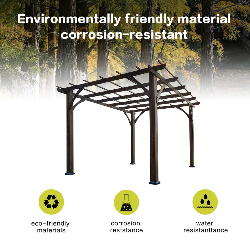 [10x12FT] Premium Outdoor Brown Cedar Wood Pergola For Spacious Patios (SAK45639)