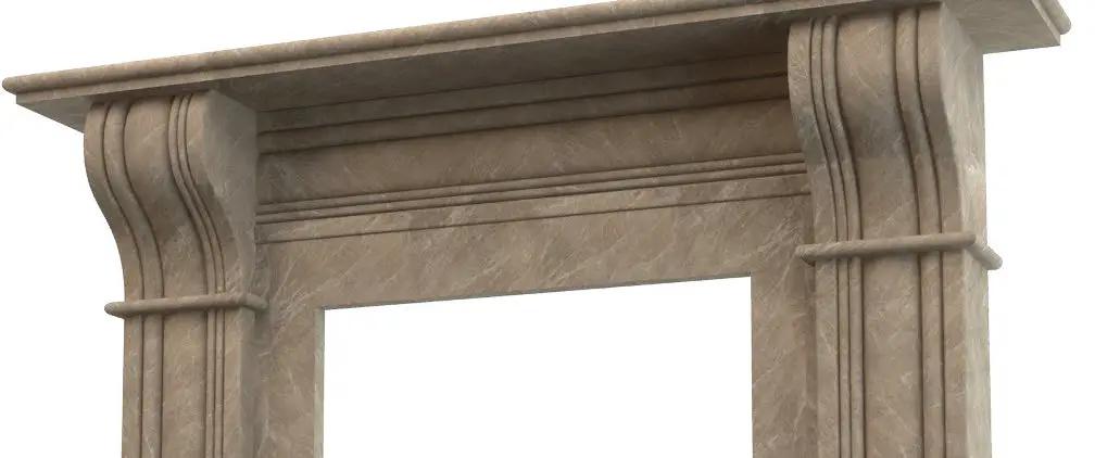 Emperador light brown marble fireplace surround, crema marfil marble finish, hand-carved by Villohome