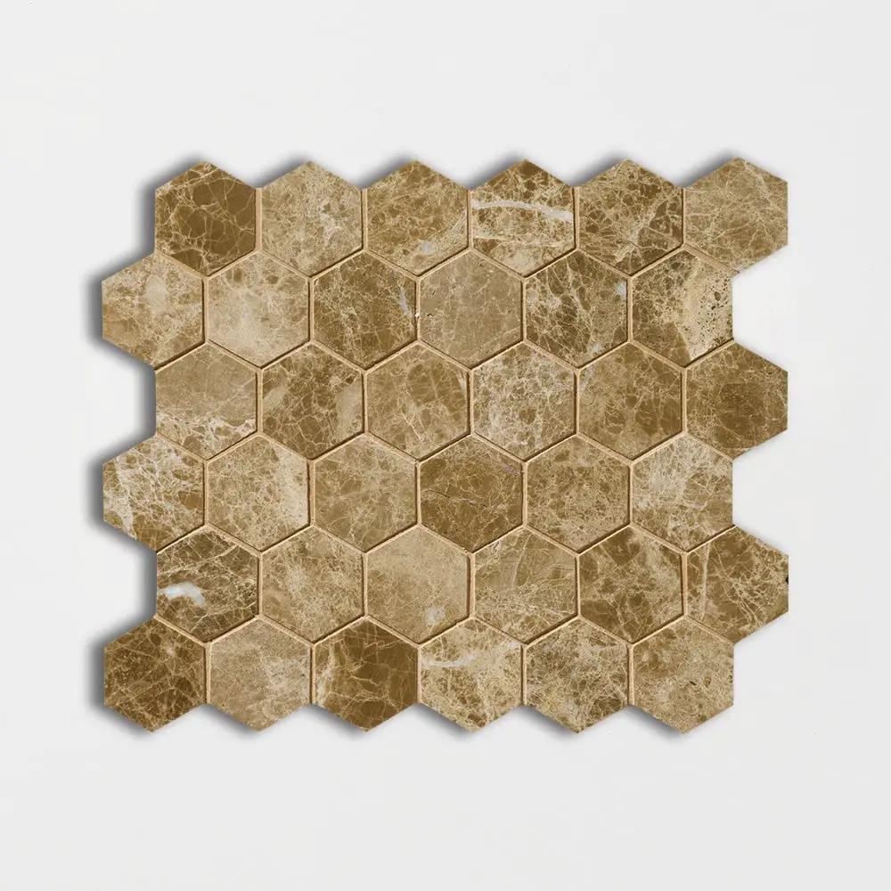 Emperador Light Polished Hexagon Marble Mosaics 10 3/8x12