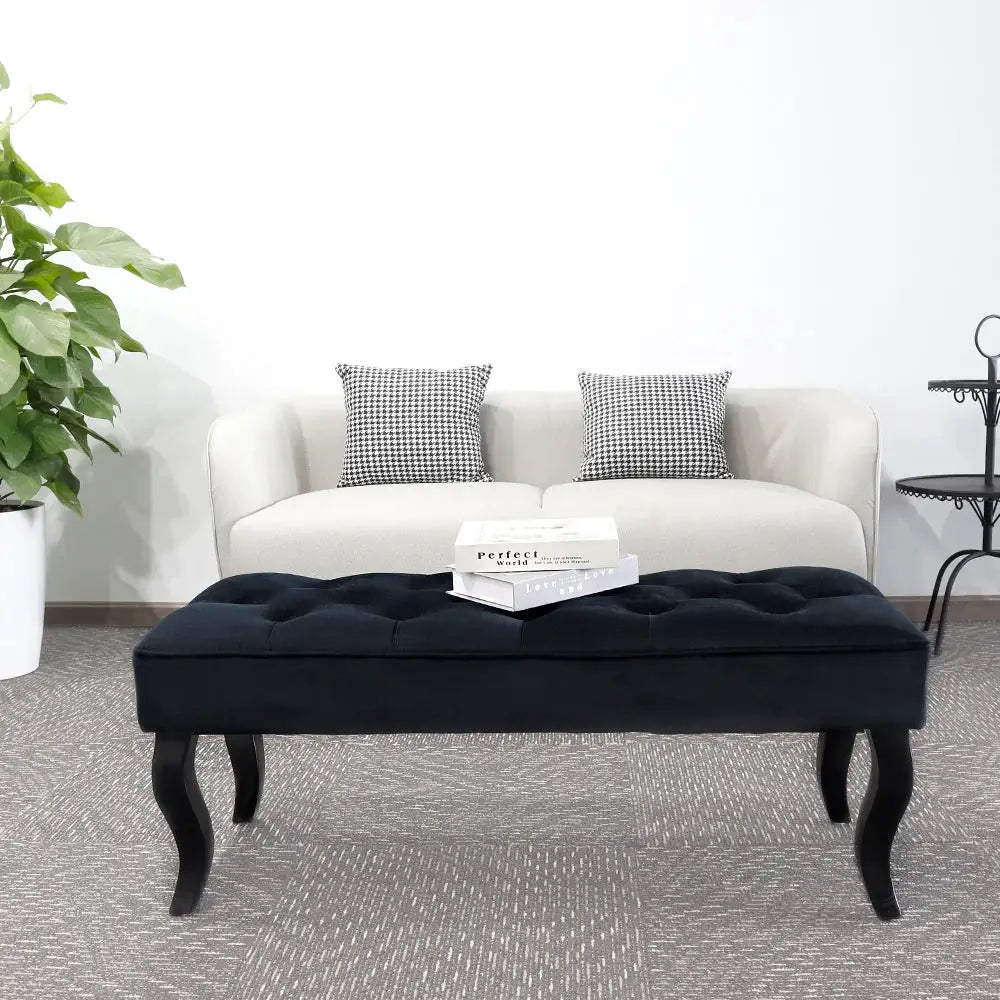 Dutch Velvet Ottoman Bench, 16.5-inch tall, black tufted top by JHY DESIGN