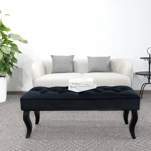 Dutch Velvet Ottoman Bench, 16.5-inch tall, black tufted top by JHY DESIGN