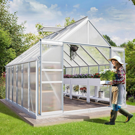 [10x12FT] Extra Large Heavy Duty Polycarbonate Aluminum Greenhouse With Sliding Doors And Vents (92574183)