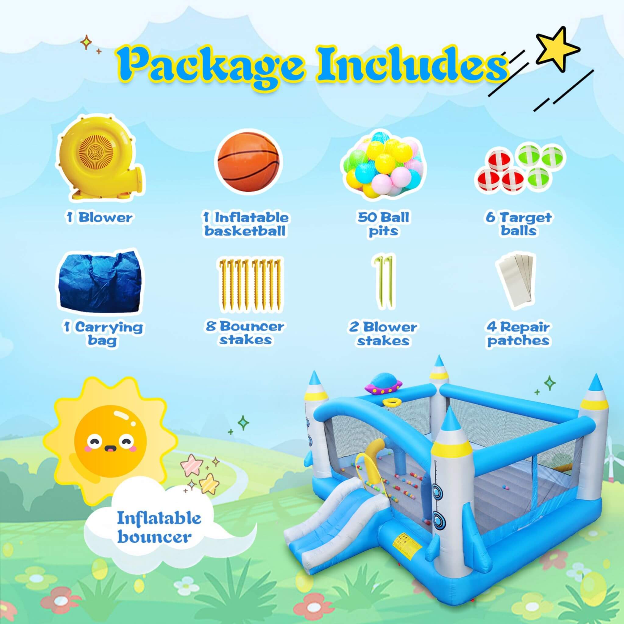 Extra Large Multifunctional Jump 'N Slide Inflatable Bouncer With Blower (SAK81243)