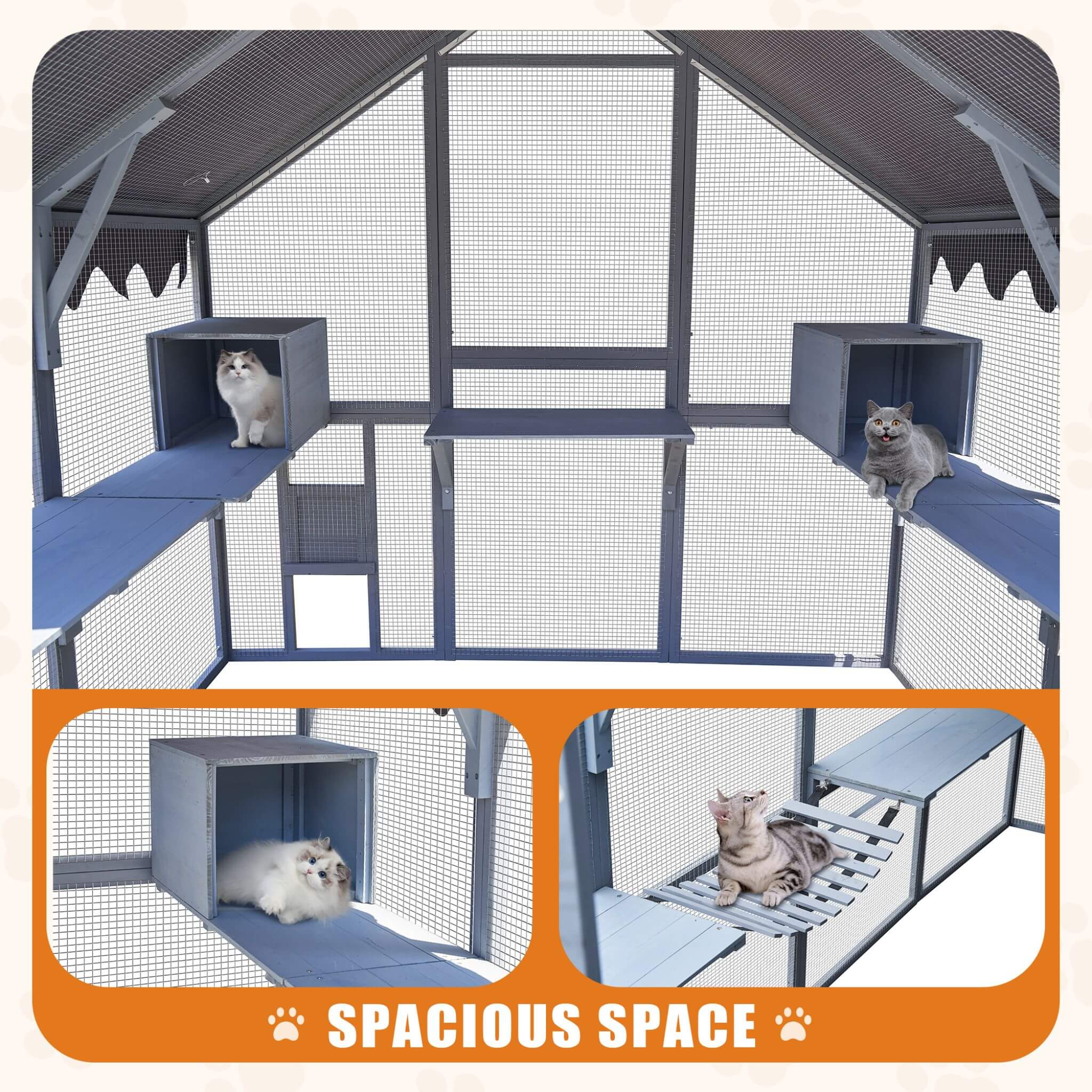 Extra Large Outdoor Cat Kitten Playpen House With Platforms, And Waterproof Cover (SAK55092)