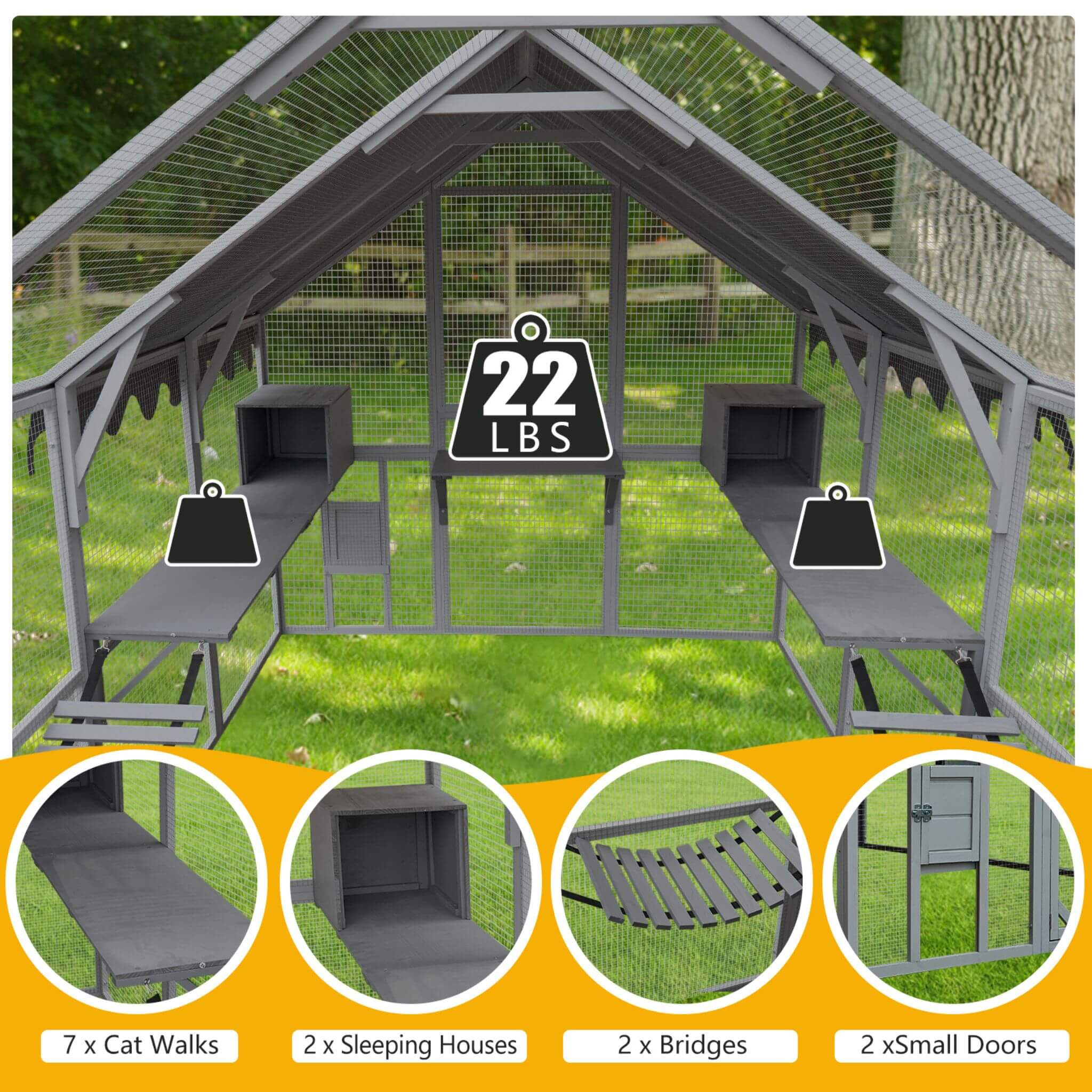 Extra Large Outdoor Cat Kitten Playpen House With Platforms, And Waterproof Cover (SAK55092)